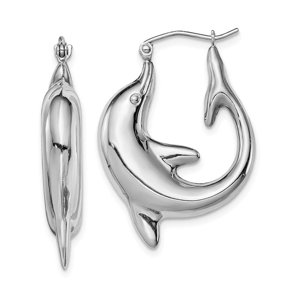 925 Sterling Silver Dolphin Hoop Earrings for Women - 32mm x 23mm Dainty Ocean Jewelry - Perfect for Beach Vacations, Summer Outfits & Gift Giving
