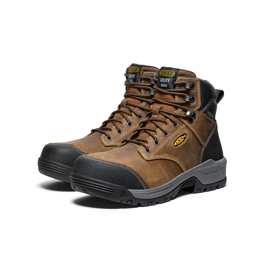 Men's Evanston 6 Insulated Waterproof Work Boot with Carbon Toe - Bison/Black - Heavy Duty Winter Boots for Construction, Hiking & Outdoor Work