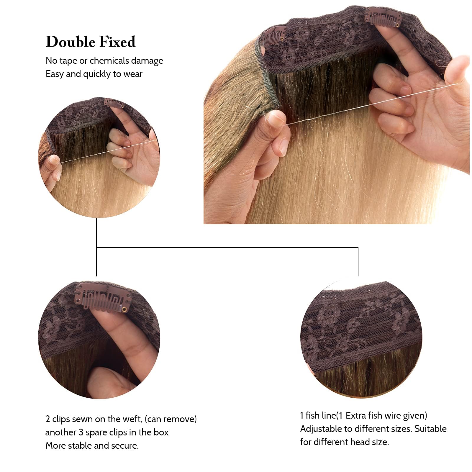 Tinashe 16-Inch Real Human Hair Straight Extensions - 90g Chocolate Brown to Caramel Blonde Ombre Invisible Wire Fish Line Clip-Ins for Volume & Length | Perfect for Daily Styling, Parties & Special Occasions