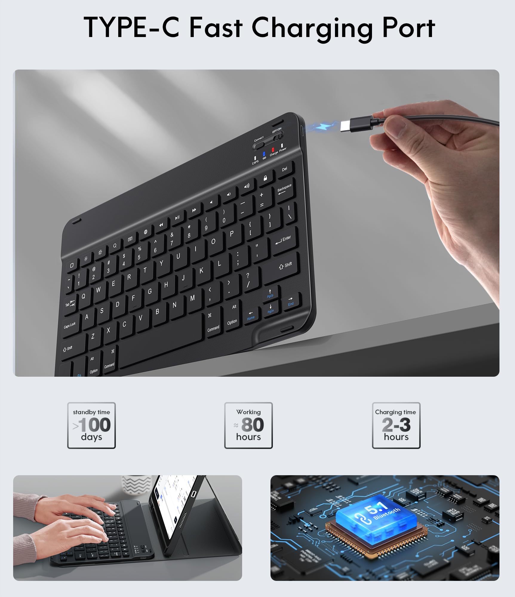 CHESONA Detachable Wireless Keyboard Case for iPad 11th/10th Gen (2025/2022 Model A16) - Slim Lightweight Folio Cover with Stand & Apple Pencil Holder - Perfect for Work, Study & Travel (Black)