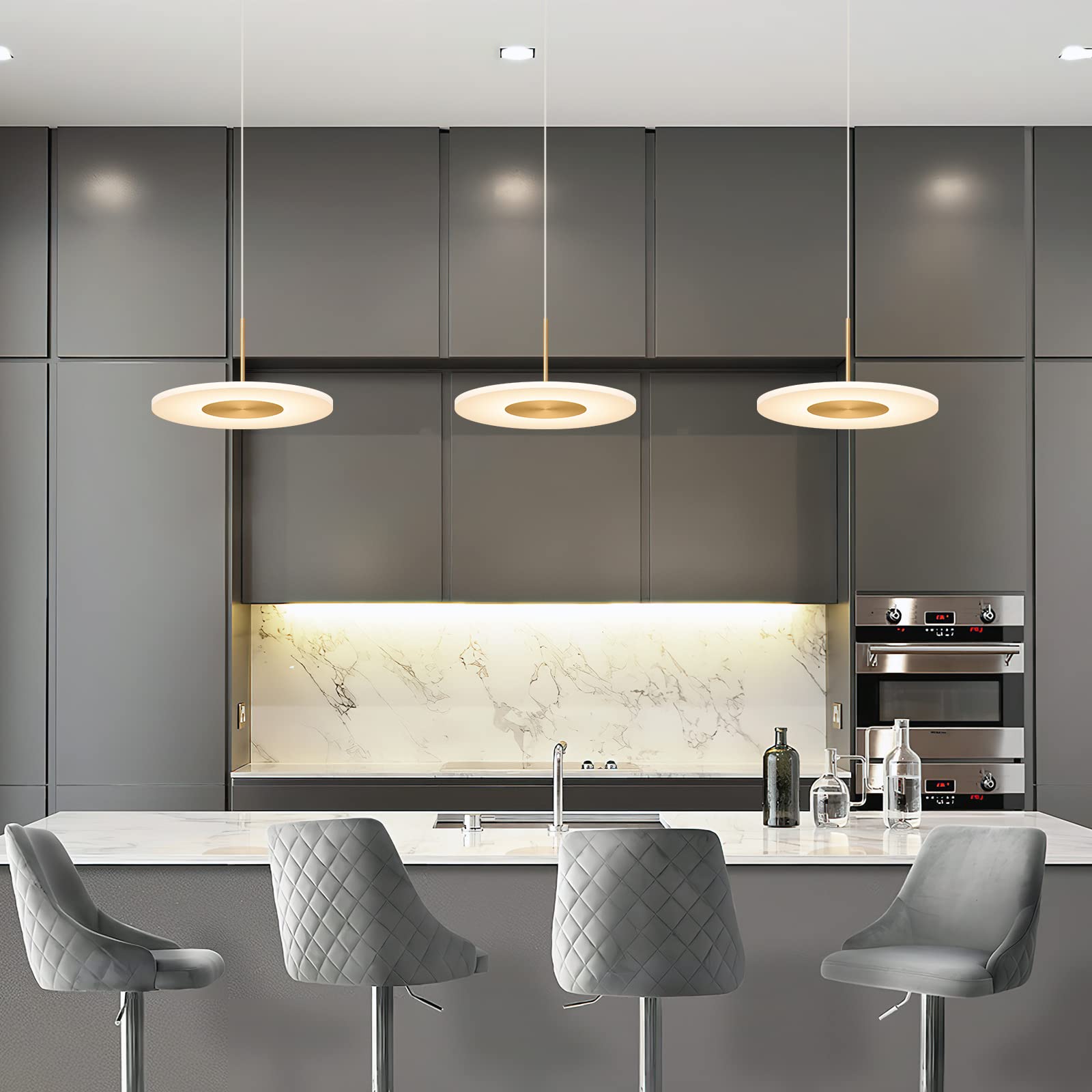 Modern Gold Plated LED Pendant Light Fixture - 3000K Warm White Dimmable Ceiling Light for Kitchen Island, Bedroom, Dining Room & Hallway (2-Pack) | Elegant Mini Hanging Lighting for Home & Office Decor