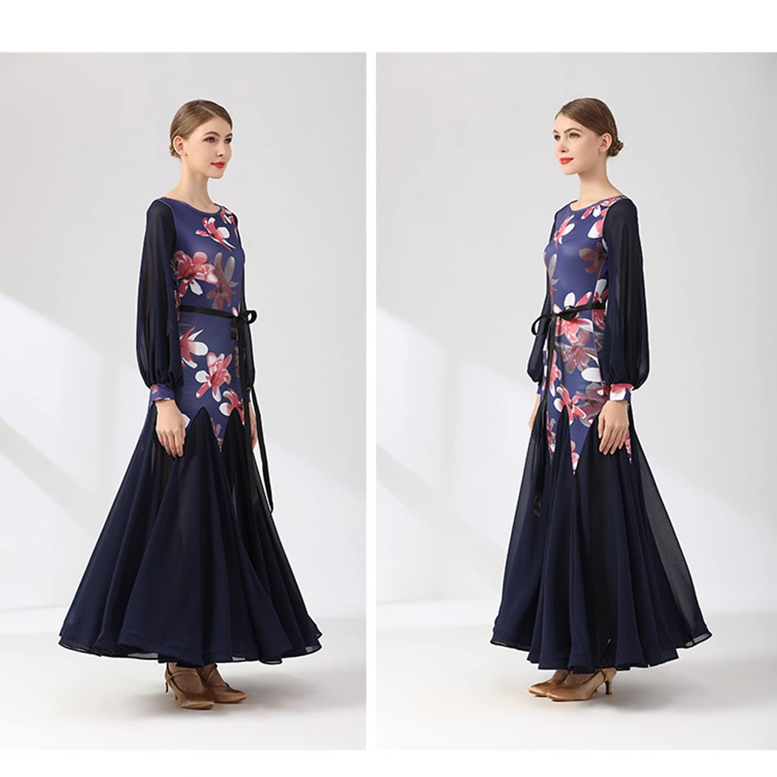 Elegant Lantern Sleeve Ballroom Dance Dress for Women - Waltz, Tango & Standard Competition Costume | Perfect for Professional Performances, Dance Competitions & Social Events