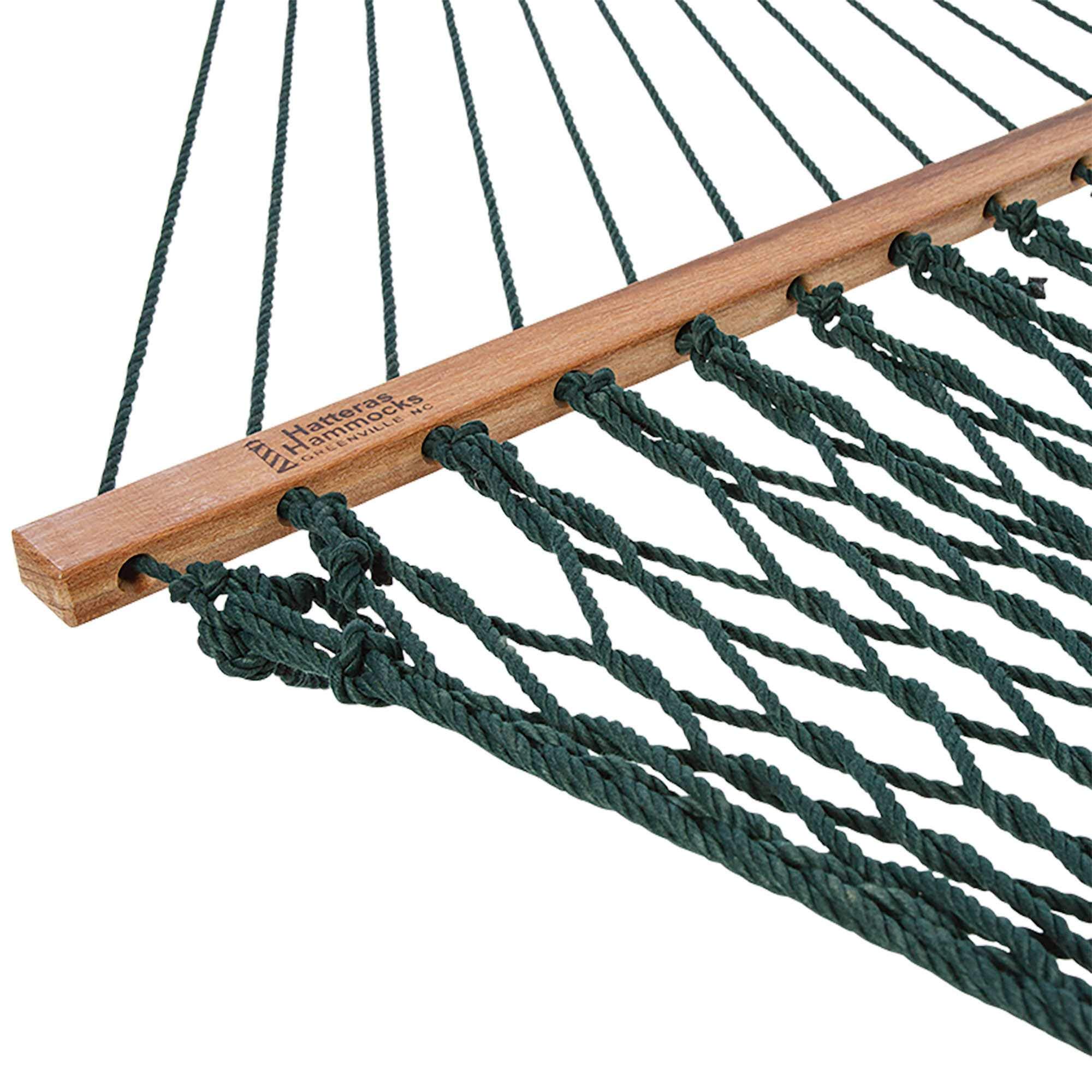 Premium Hatteras DC-13G Large Green Duracord Rope Hammock - 450 LB Capacity, 13ft x 55in - Handcrafted in USA with Free Extension Chains & Tree Hooks - Perfect for Backyards, Camping & Beach Relaxation for 2 People