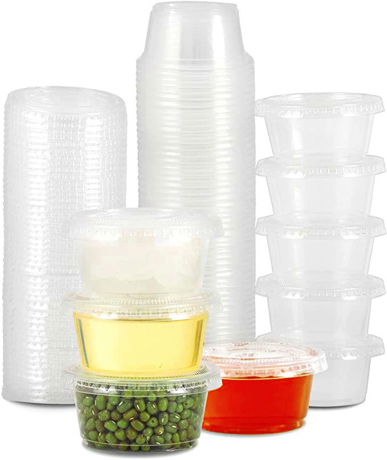 200-Pack 2 oz Disposable Plastic Jello Shot Cups with Leak-Proof Lids - Condiment Containers for Sauces, Souffle, Food Samples, Pills - Perfect for Parties, Catering & Takeout
