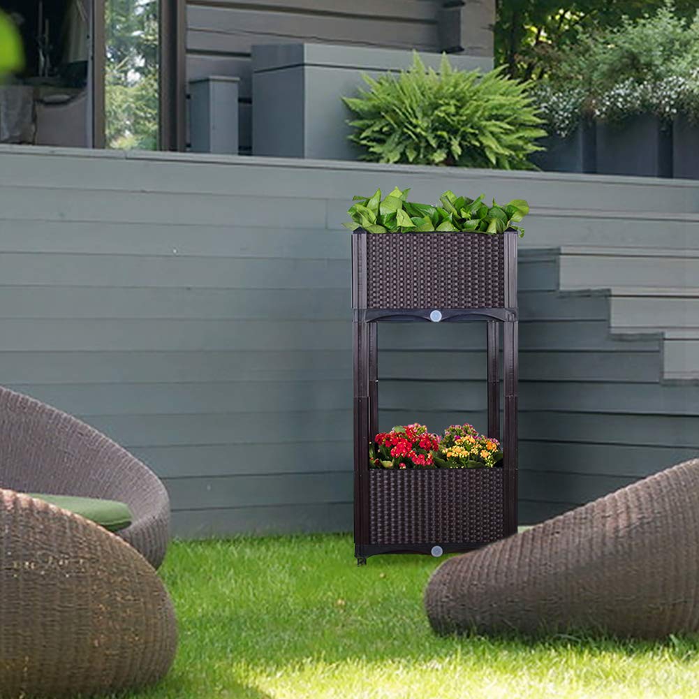 Stackable Modular Raised Planter Kit - Durable Brown Garden Bed for Flowers, Vegetables & Herbs - Perfect for Patios, Balconies & Small Spaces