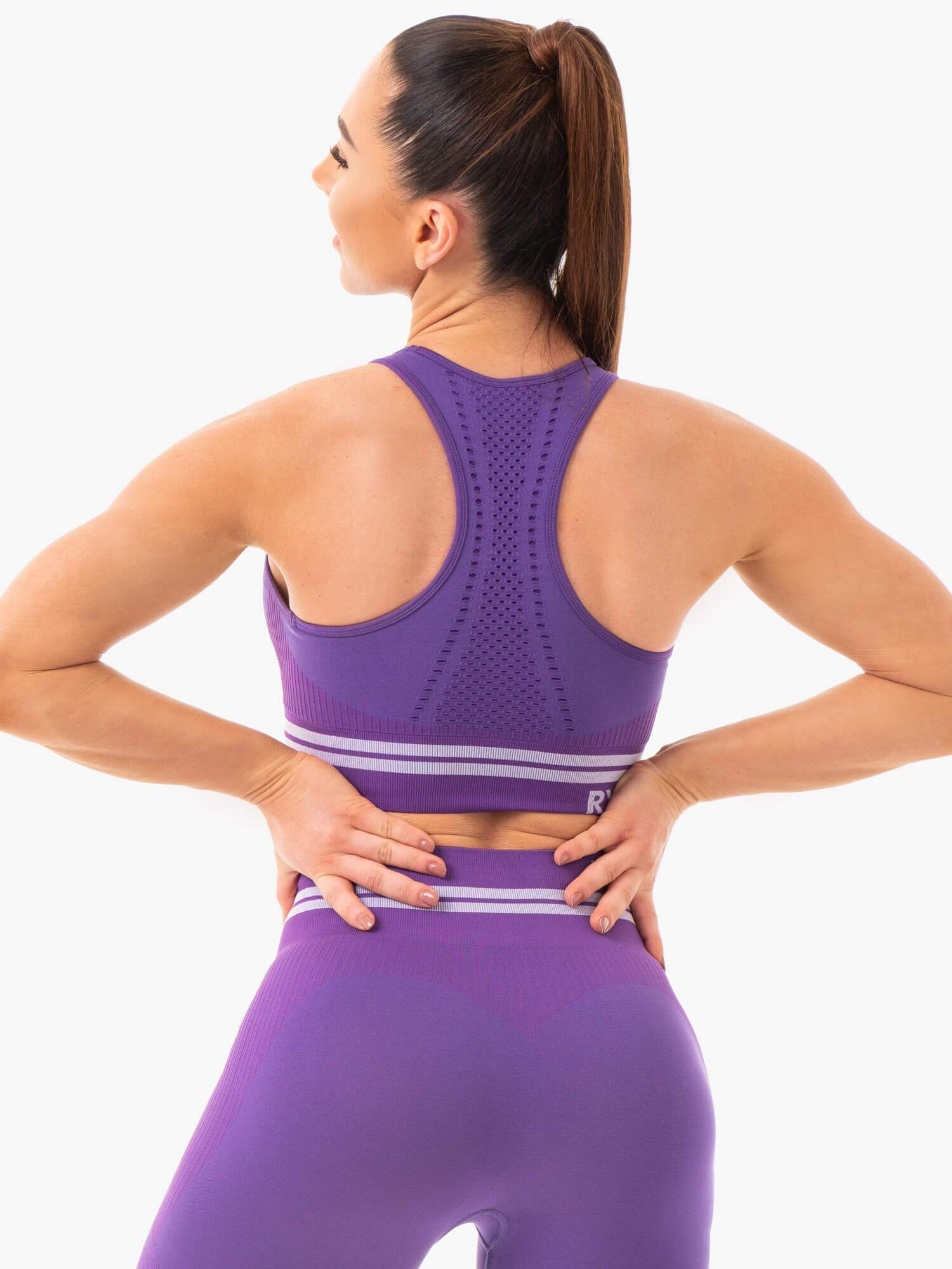 Freestyle Seamless Longline Sports Bra for Women - Purple Workout Top for Yoga, Running & Gym - Breathable High Support Athletic Bra