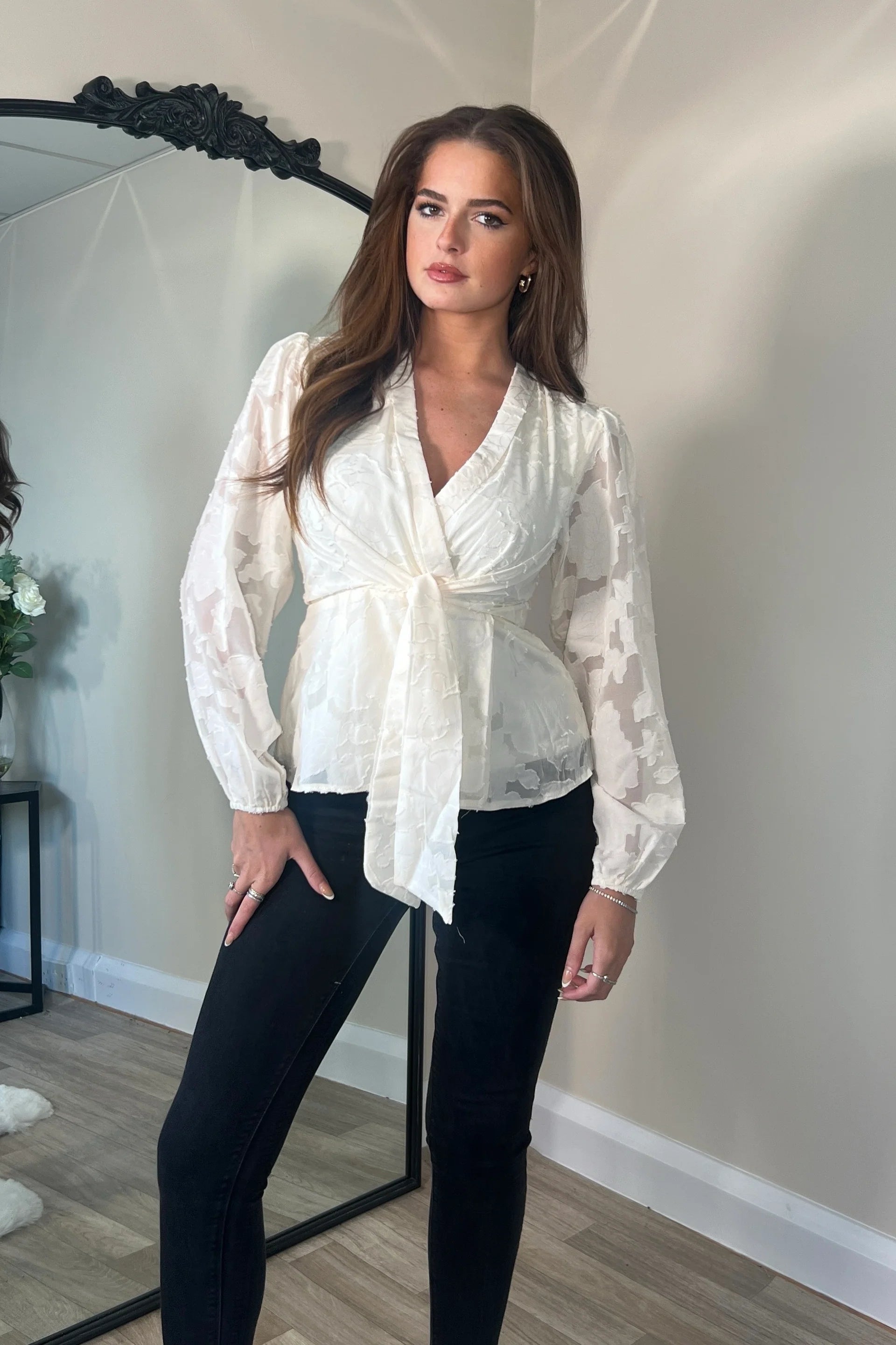 Brooke Wrap Tie Top - Burnout Cream - Stylish Women's Casual Blouse for Summer Outfits & Beach Wear
