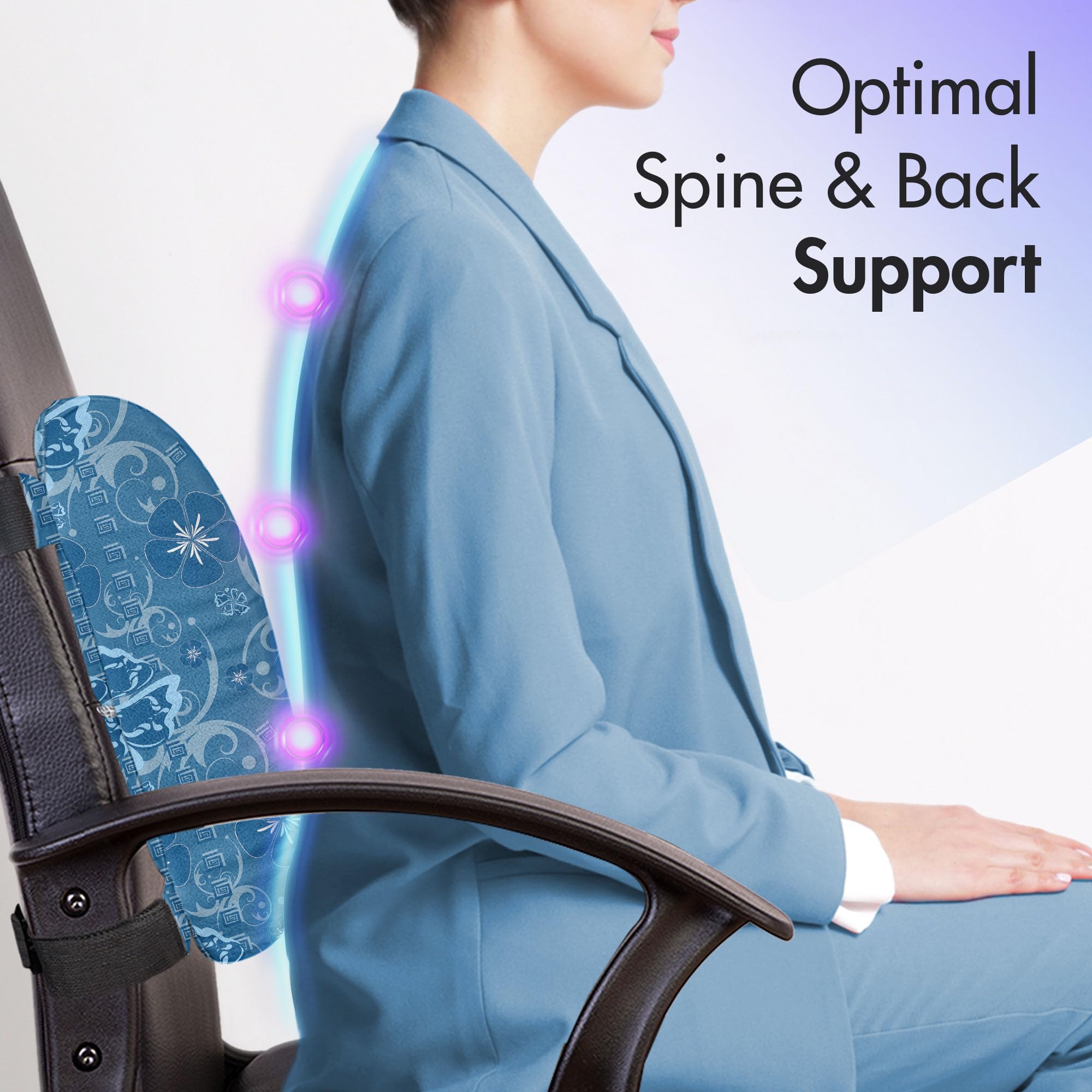 Ambesonne Luau Lumbar Support Pillow - Polynesian Blue Floral Design, High-Density Foam for Office Chair & Car Seat (14x13 Inches) - Perfect for Back Pain Relief at Work or Long Drives