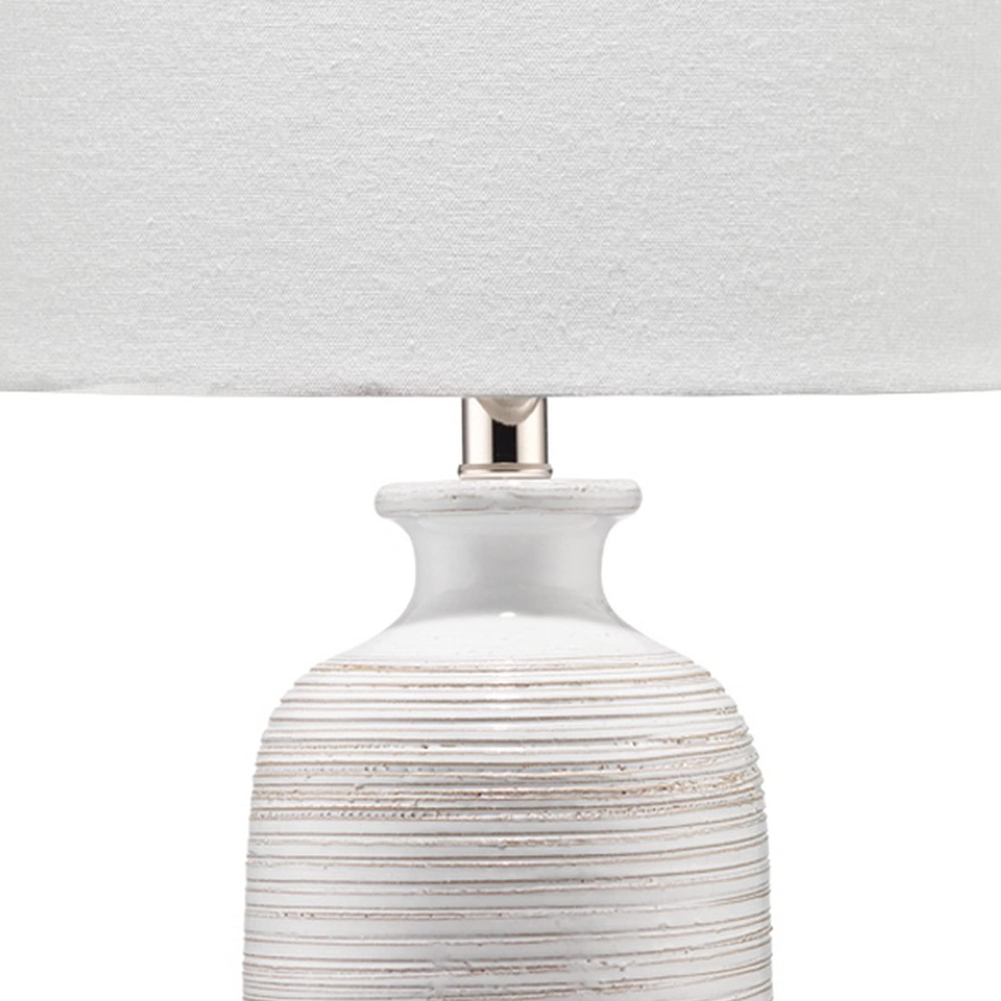 Benjara Cream Table Lamp with Brushed Ceramic Base & Fabric Shade - Elegant Bedside Lighting for Bedroom, Living Room, or Office Decor