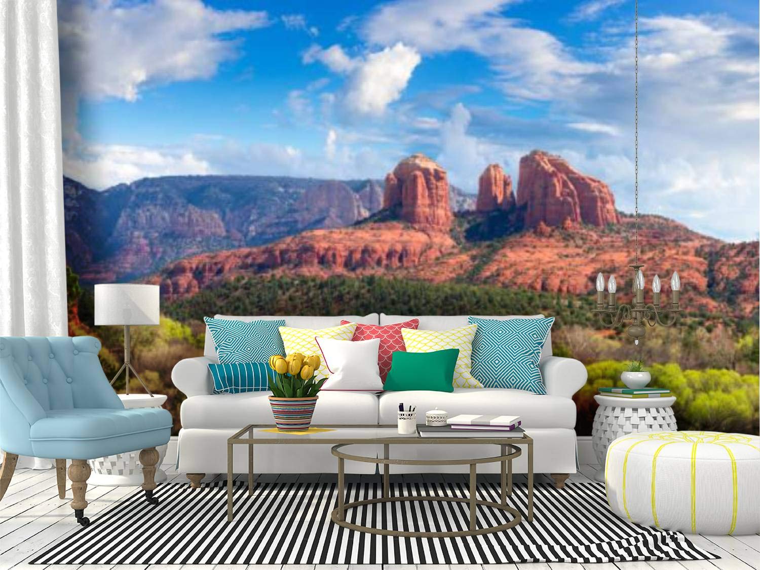 Peel and Stick Wallpaper - Cathedral Rock Sedona Desert Landscape Self-Adhesive Vinyl Film Roll | Large Removable Wall Mural for Living Room, Bedroom & Home Decor