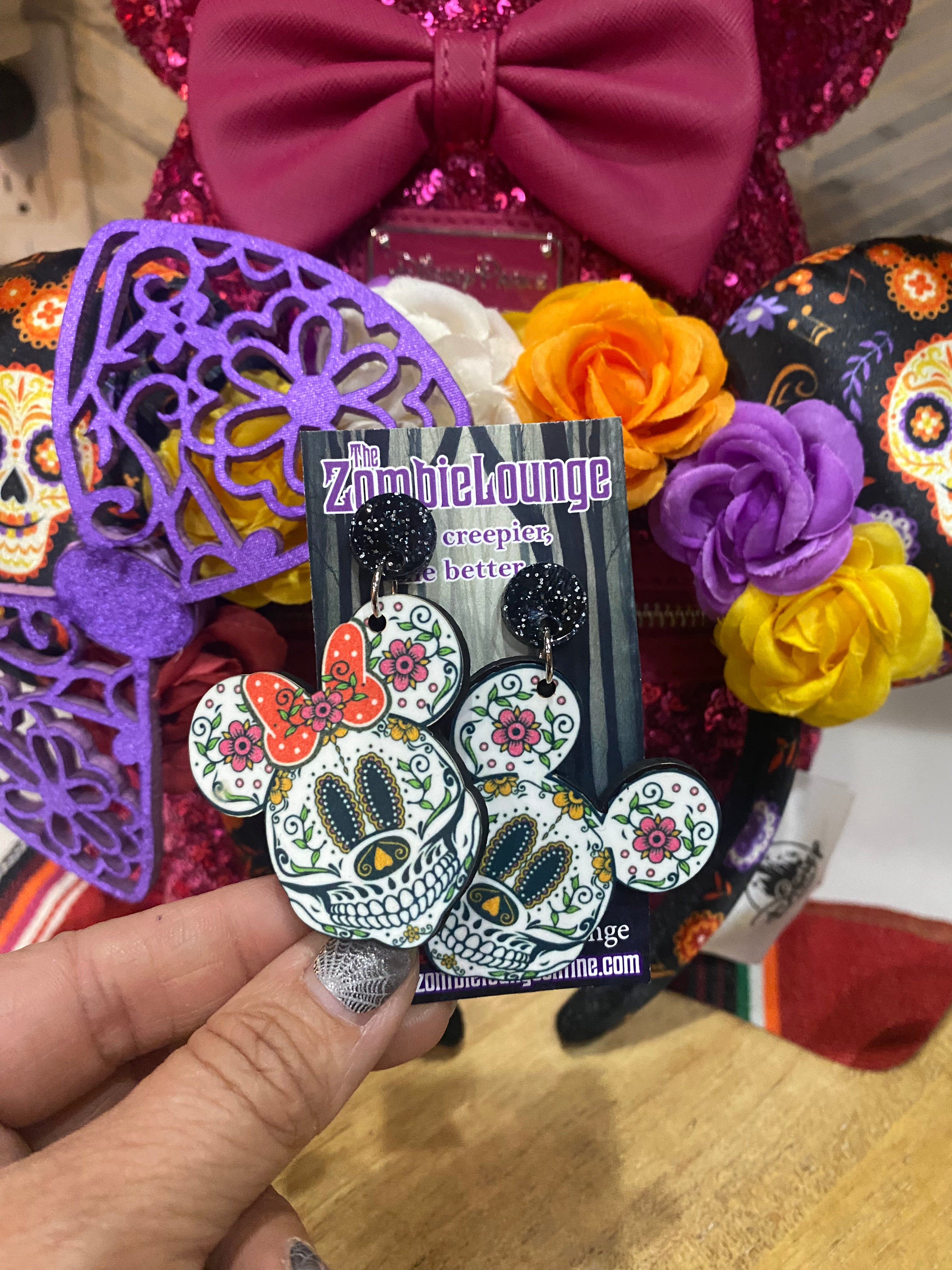 Sugar Skull Mouse Earrings - Gothic Day of the Dead Jewelry for Women - Handmade Dangle Earrings for Halloween, Cosplay, and Festival Outfits