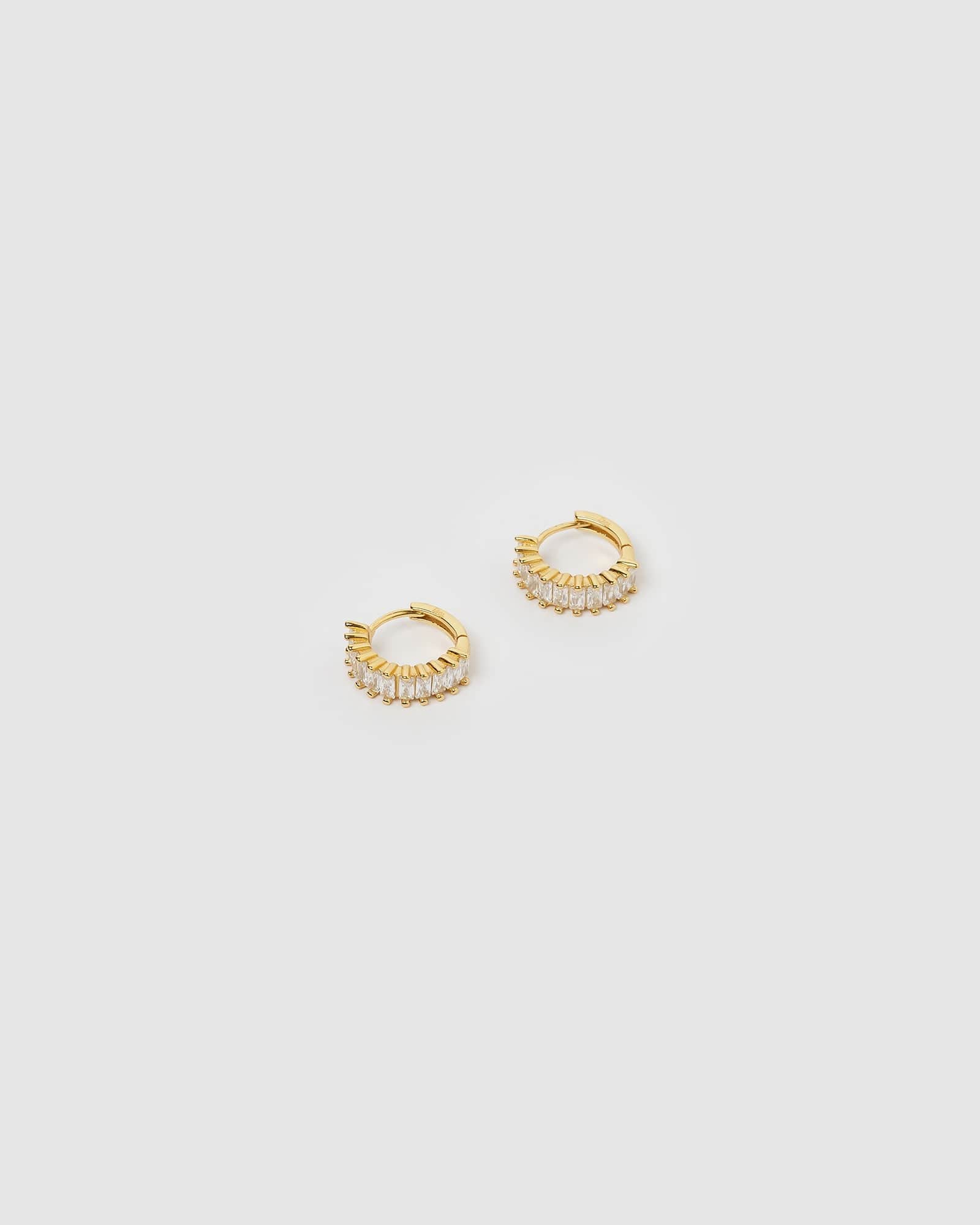 Izoa Celine Huggie Earrings - 14K Gold Plated Hoop Earrings with Clear Crystals, Minimalist Everyday Jewelry for Women | Perfect for Work, Date Night & Special Occasions