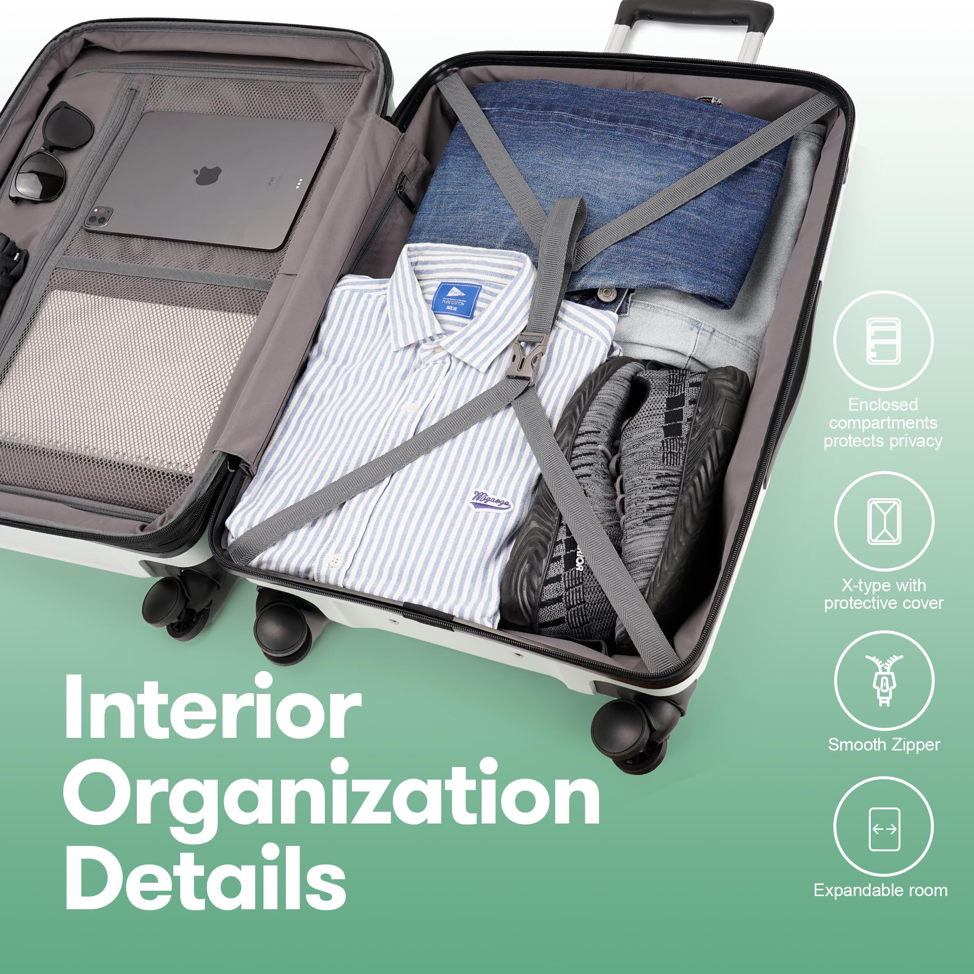 3-Piece Hard Shell Luggage Set with Spinner Wheels & TSA Lock - Mint Green Suitcases for Travel, Vacation & Business Trips
