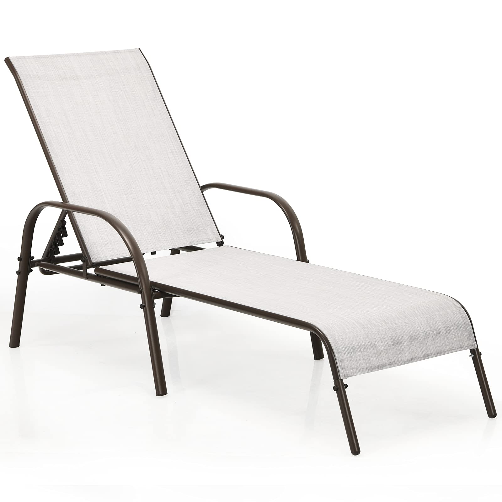 Tangkula Adjustable Reclining Outdoor Lounge Chair - Heavy Duty Steel Frame Patio Chaise for Poolside, Beach, Yard & Balcony | Perfect for Sunbathing, Relaxing & Lounging by the Pool or Garden
