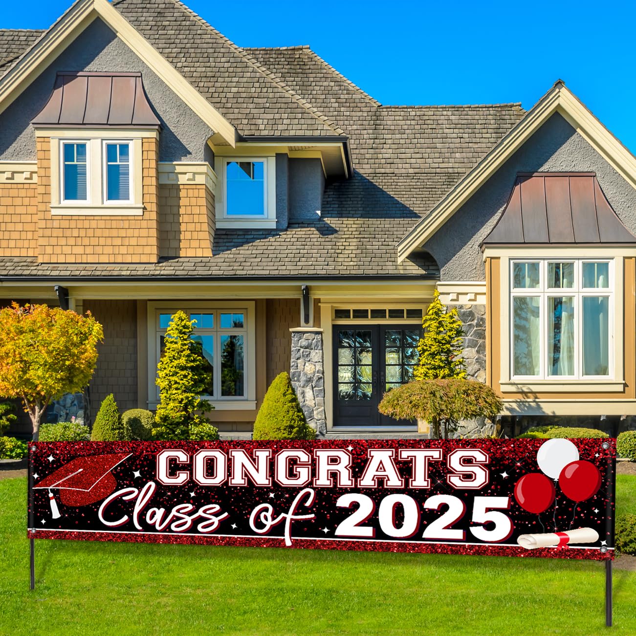Large Class of 2025 Graduation Banner - Red Backdrop Yard Sign for Graduation Party Decorations & Supplies | Perfect for Outdoor Celebrations, School Events & Photo Backdrops