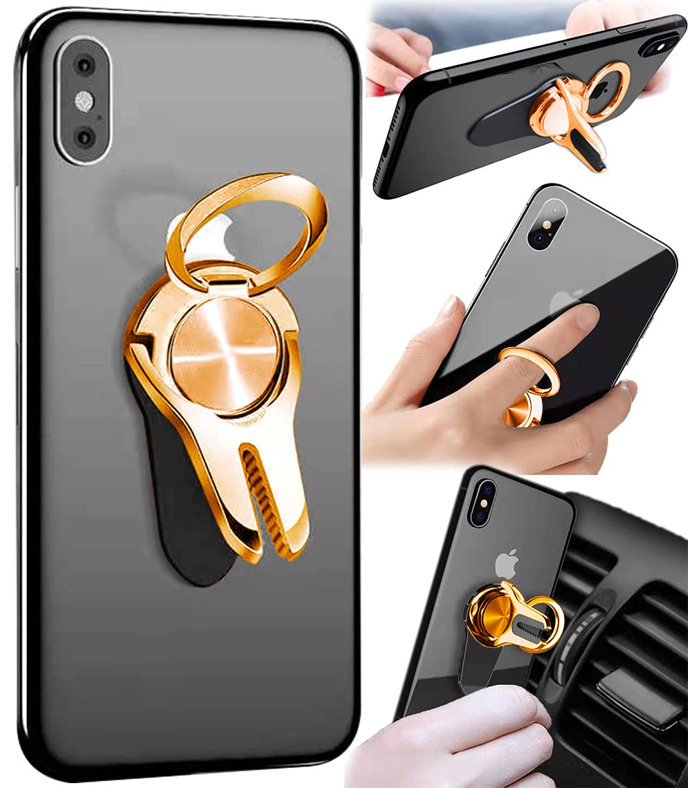 Two Set Air Vent Cell Phone Ring Holder Stand - Universal Metal Rose Gold Finger Grip Phone Holder for iPhone & Smartphones - Perfect for Car, Office, and Home Use