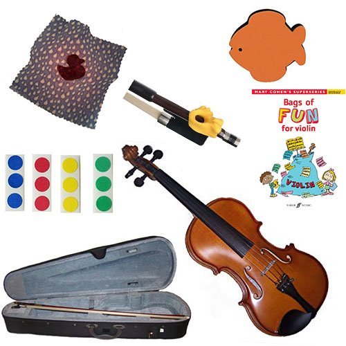 1/16 Size Beginner Violin Kit for Kids Ages 3-5 Years - Includes Violin, Instruction Book, Finger Markers, Duck Rosin & Fish Shoulder Rest - Perfect for Early Music Education & First Violin Lessons