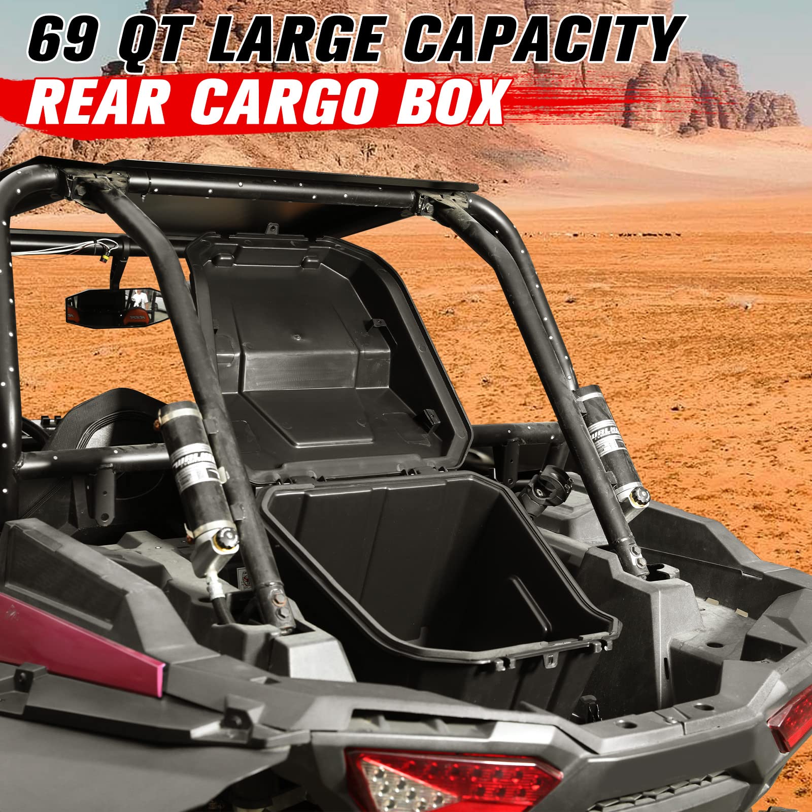 Waterproof 69 QT UTV Rear Cargo Storage Box for Polaris RZR 900/XP 4 1000/XP Turbo/Trail (2014-2024) - Heavy Duty Tool Box with Rubber Latch, Replacement for OEM #2881193 - Perfect for Off-Road Adventures, Camping & Outdoor Gear Storage