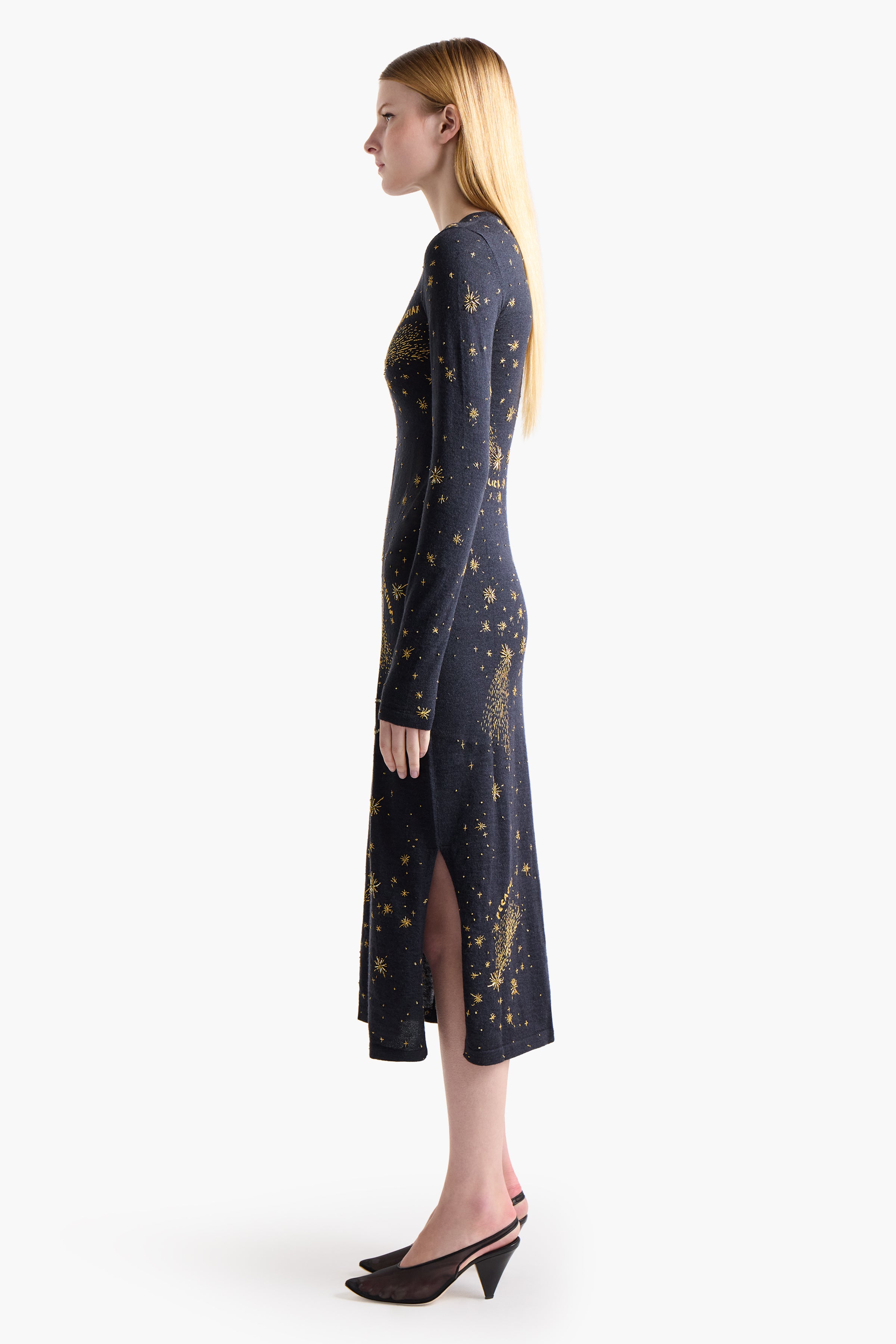 Ellima Women's Navy Blue Dress - Elegant Flowy Midi Dress for Casual Wear, Office, and Special Occasions
