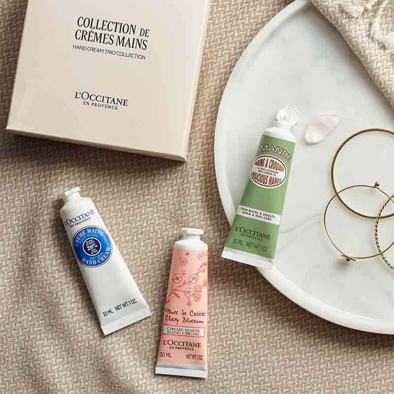 L'OCCITANE Ultra Moisturizing Hand Cream Trio Set - Shea Butter, Lavender & Cherry Blossom - Travel Size Gift Set for Dry Skin Care, Perfect for Home, Office & On-The-Go Hydration