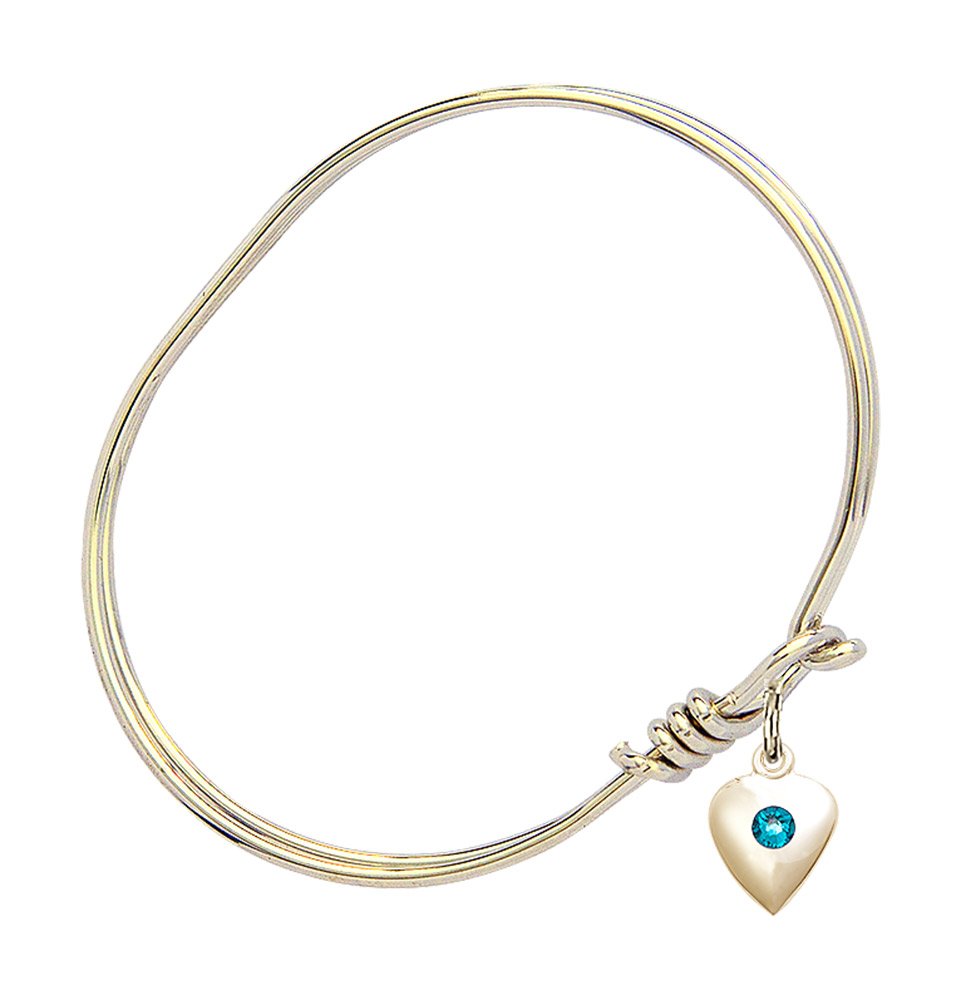 5 3/4 Inch Oval Eye Hook Bangle Bracelet with Heart Charm & December Blue Crystal - Elegant Jewelry for Women, Gift for Girlfriend, Birthday, Anniversary, Christmas (Party, Wedding, Date Night Accessory)