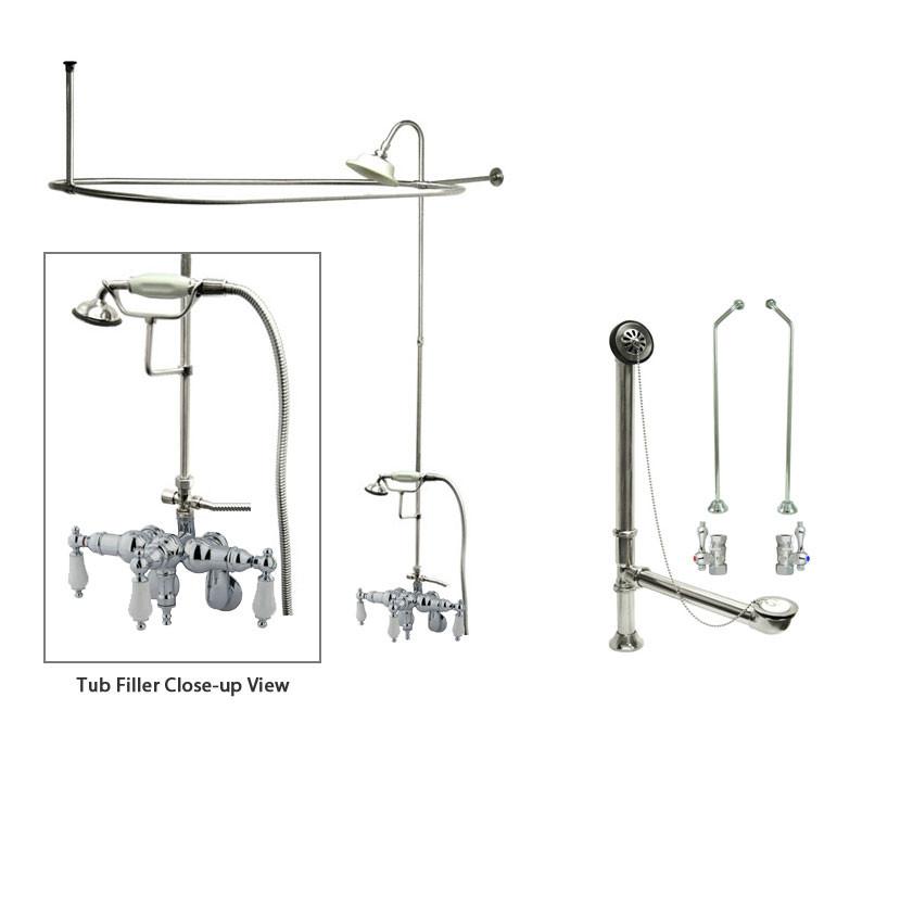 Vintage Chrome Clawfoot Tub Shower Kit with Enclosure & Curtain Rod 422T1CTS - Perfect for Bathroom Renovation & Antique Style Decor