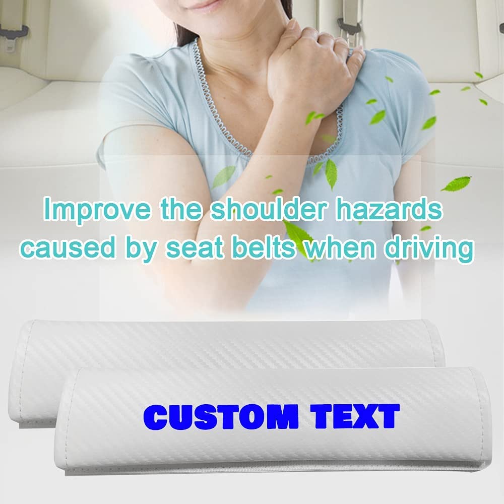 Yajomi Custom Car Seat Belt Pads - Carbon Fiber Shoulder Pad Cushion Cover (2 Pack, White) | Comfortable & Durable Strap Protector for Long Drives & Daily Commute