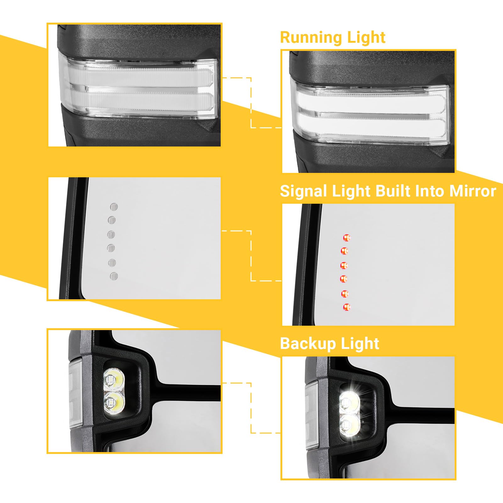 2003-2007 Chevy Silverado Suburban Yukon Tahoe GMC Sierra Towing Mirrors with Switchback Lights, Turn Signal, Running Lights, Power Glass & Heated Backup Lamp - Perfect for Towing, Off-Roading & Night Driving