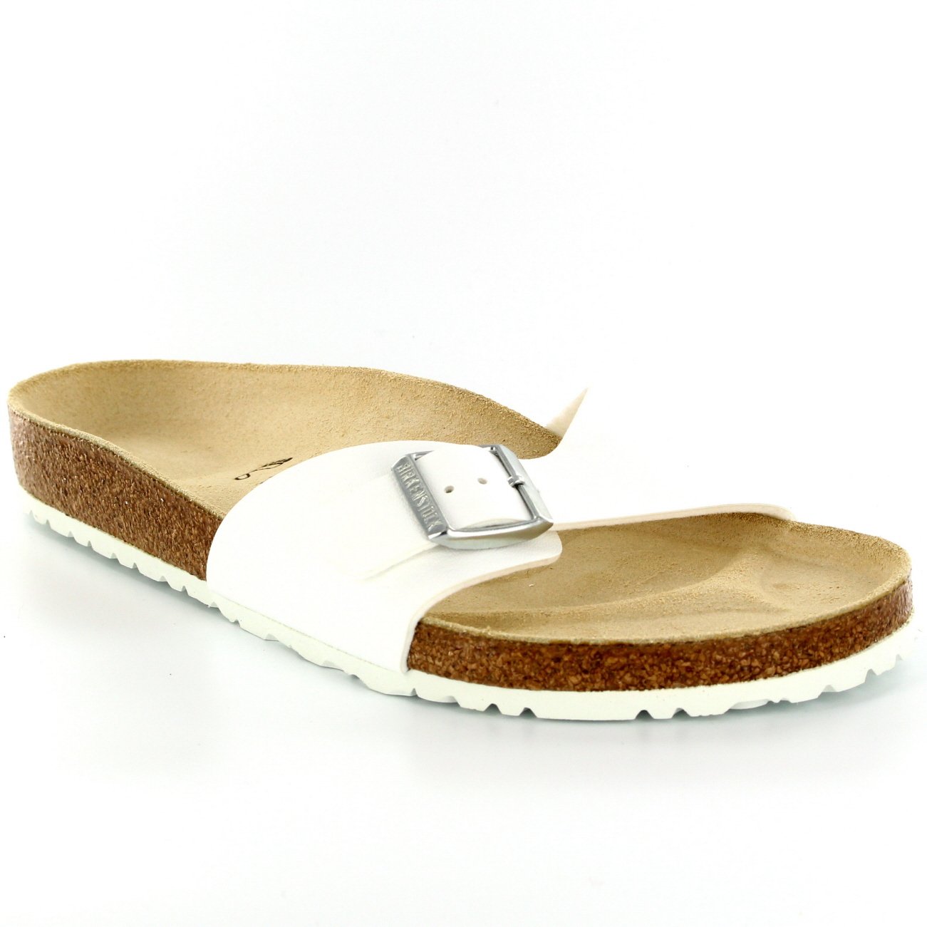 Birkenstock Madrid Men's Slip-On Sandals with Buckle - Comfortable Summer Beach Shoes for Vacation - White Size 7 - Perfect for Walking, Travel & Outdoor Activities