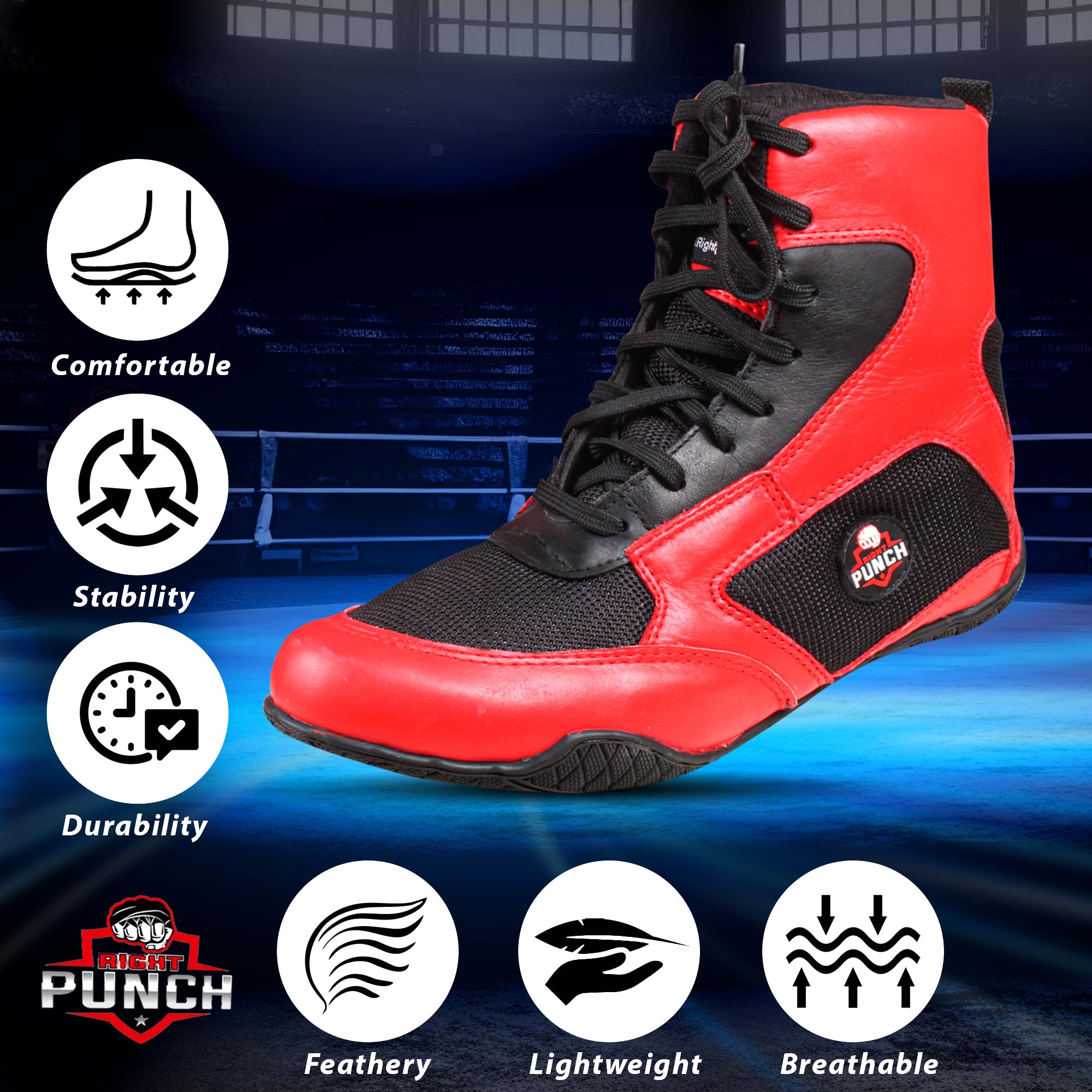 Breathable Boxing Shoes for Men, Women & Youth - Non-Slip Lightweight Training Shoes with Durable Rubber Sole | Perfect for Boxing, MMA, Kickboxing & Gym Workouts