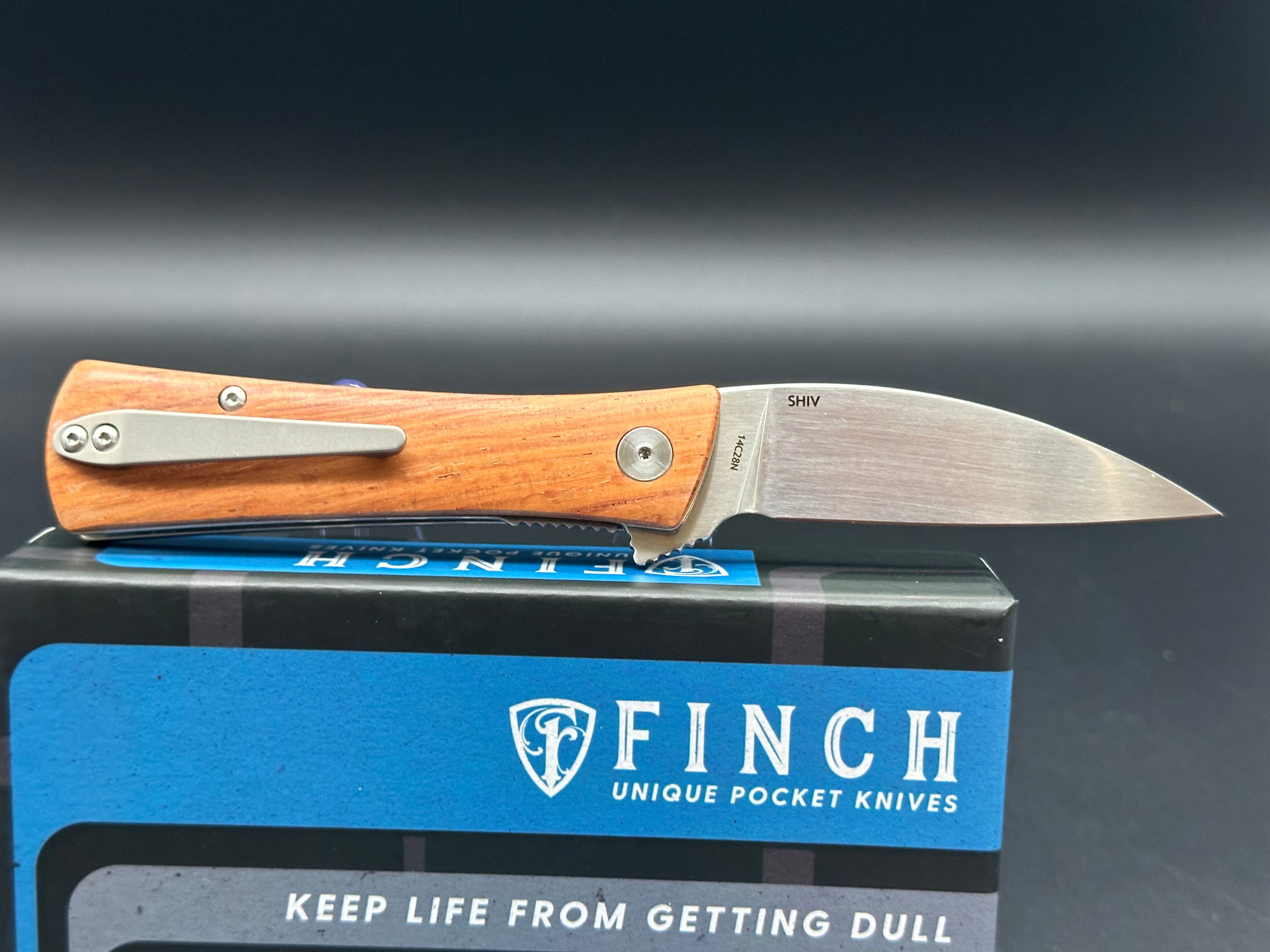FINCH SHIV MKURUTI Tactical Knife - 14C28N Stainless Steel Blade, Plain Edge, Satin Finish, Wood Handle - Survival, Camping, Hunting & Outdoor EDC Gear