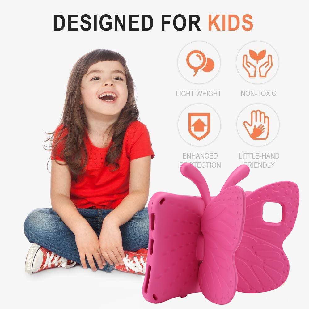 **Shockproof iPad Air 4/5/6 10.9 Inch Case (2022-2024) – Heavy Duty EVA Rugged Cover with Foldable Stand | Butterfly Design for Kids | Perfect for Boys, Girls & School Use (Rose Pink)**