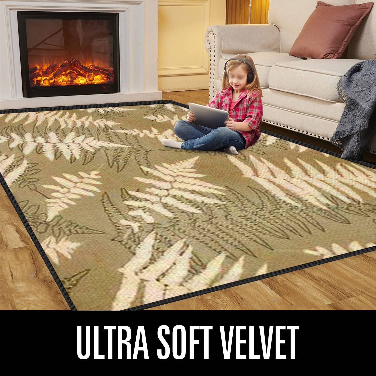 Modern Abstract Fern Leaf Area Rug - Non-Slip Soft Indoor/Outdoor Carpet with Seamless Bracken Silhouette Design for Living Room, Bedroom, Kids Room - Perfect for Home Decor, Yoga Space, and Cozy Reading Nooks