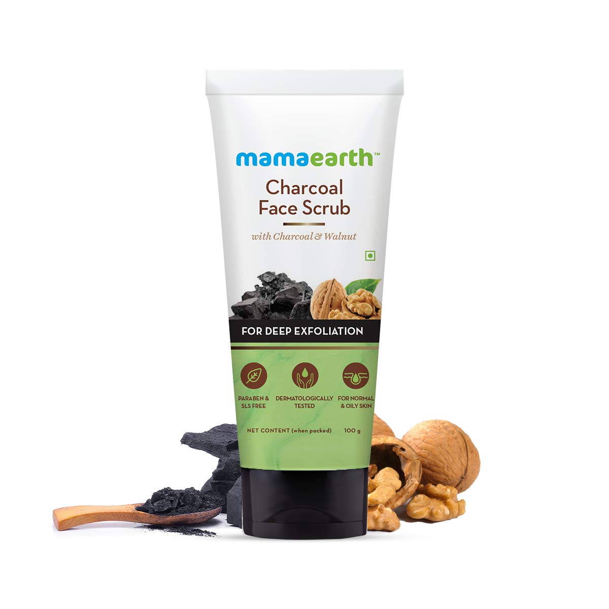Mamaearth Charcoal Face Scrub for Oily & Normal Skin - Deep Exfoliating with Activated Charcoal & Walnut Beads, 100g - Perfect for Daily Skincare Routine & Blackhead Removal