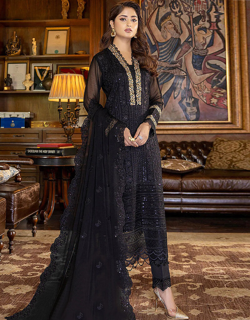 Elegant Black Fox Georgette Pant Salwar Suit for Women - Traditional Indian Ethnic Wear for Weddings, Festivals & Special Occasions