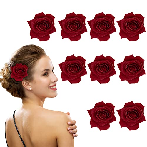 FIOBEE 2.75 Inch Rose Hair Clips for Women - Floral Hair Pins, Wedding Hair Accessories, Girls Hair Clips (Pack of 9) - Perfect for Parties, Bridal Showers, Prom and Special Occasions