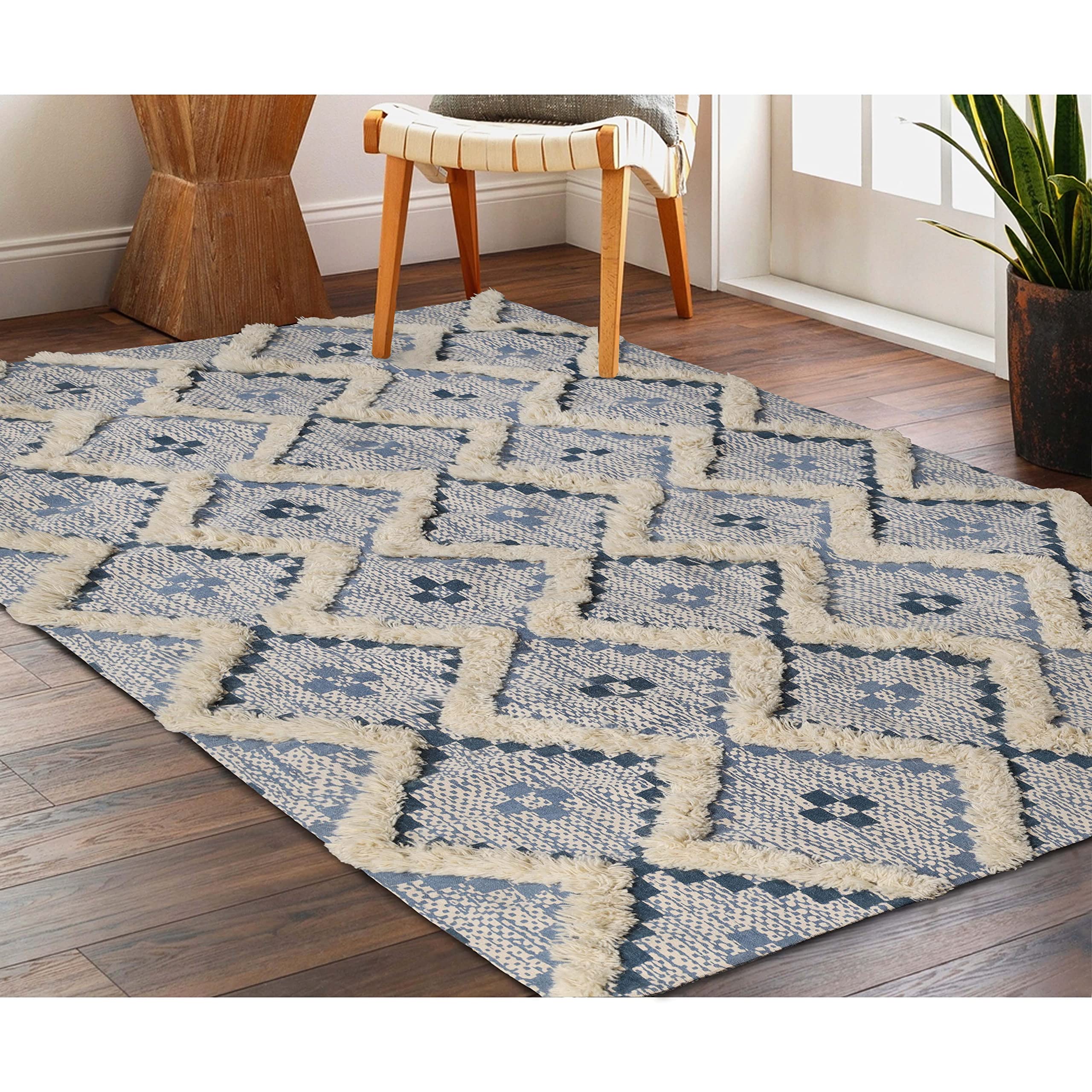 Premium Hand-Tufted Indoor Area Rug - 6' x 9' Modern Printed Carpet for Bedroom & Living Room Decor | Cerulean-Dark Denim Design | Soft & Durable Floor Mat for Home Aesthetic, Cozy Spaces & Interior Design Projects