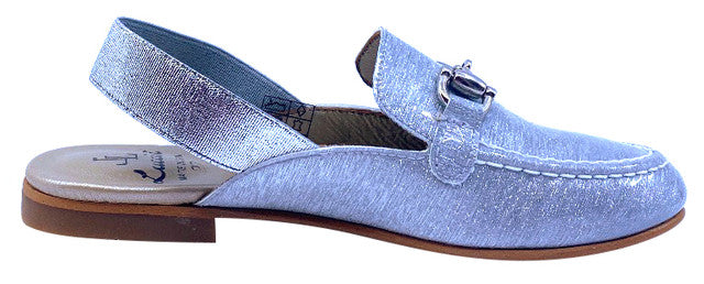 Luccini Jennifer Girls' Natural Leather Loafers with Elastic Strap - Silver | Comfortable School Shoes & Casual Wear for Teen Girls