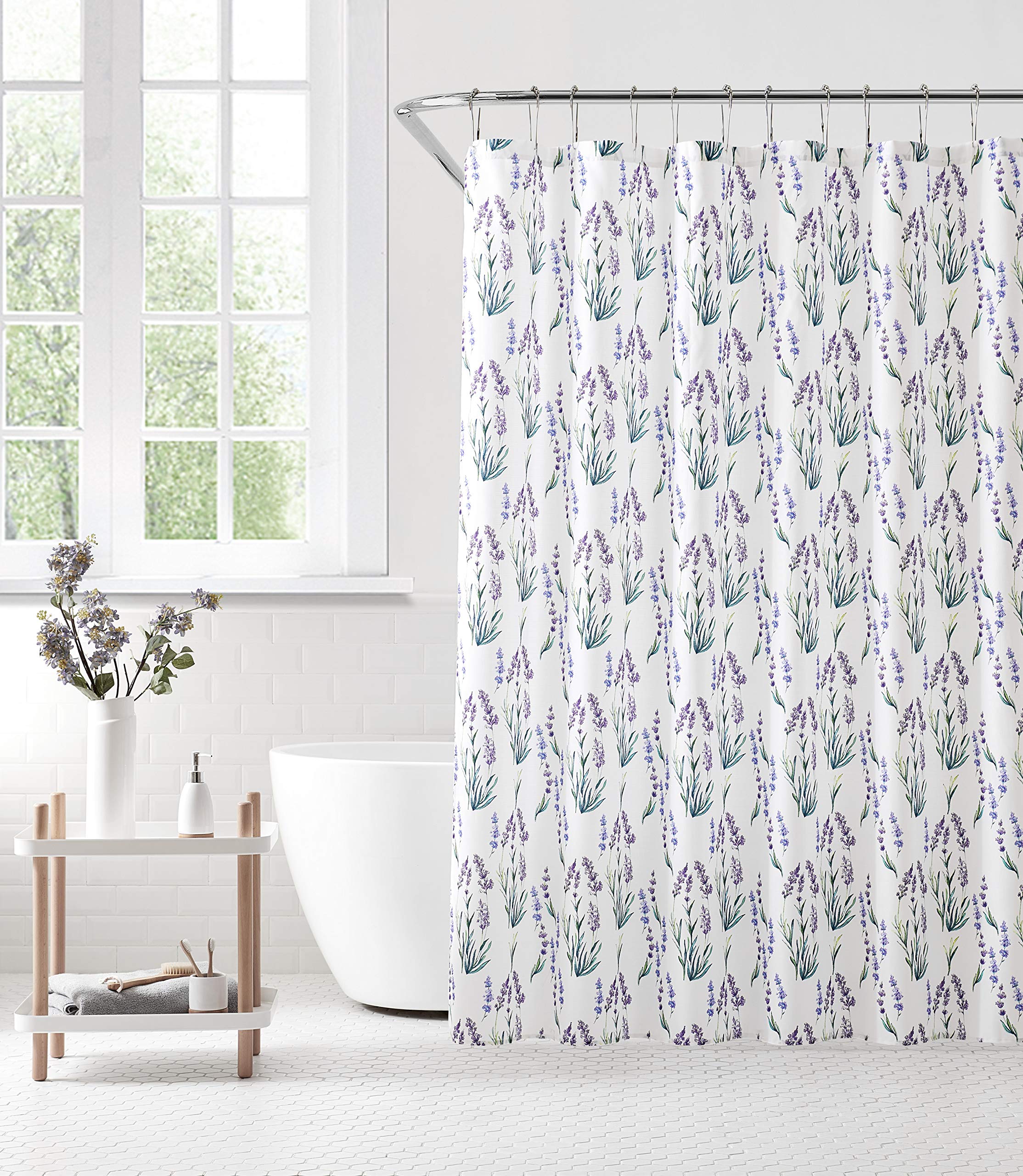 SARO LIFESTYLE Lavender Shower Curtain - Waterproof Bathroom Decor with Hooks, Elegant Floral Design for Modern Home & Spa-Like Experience