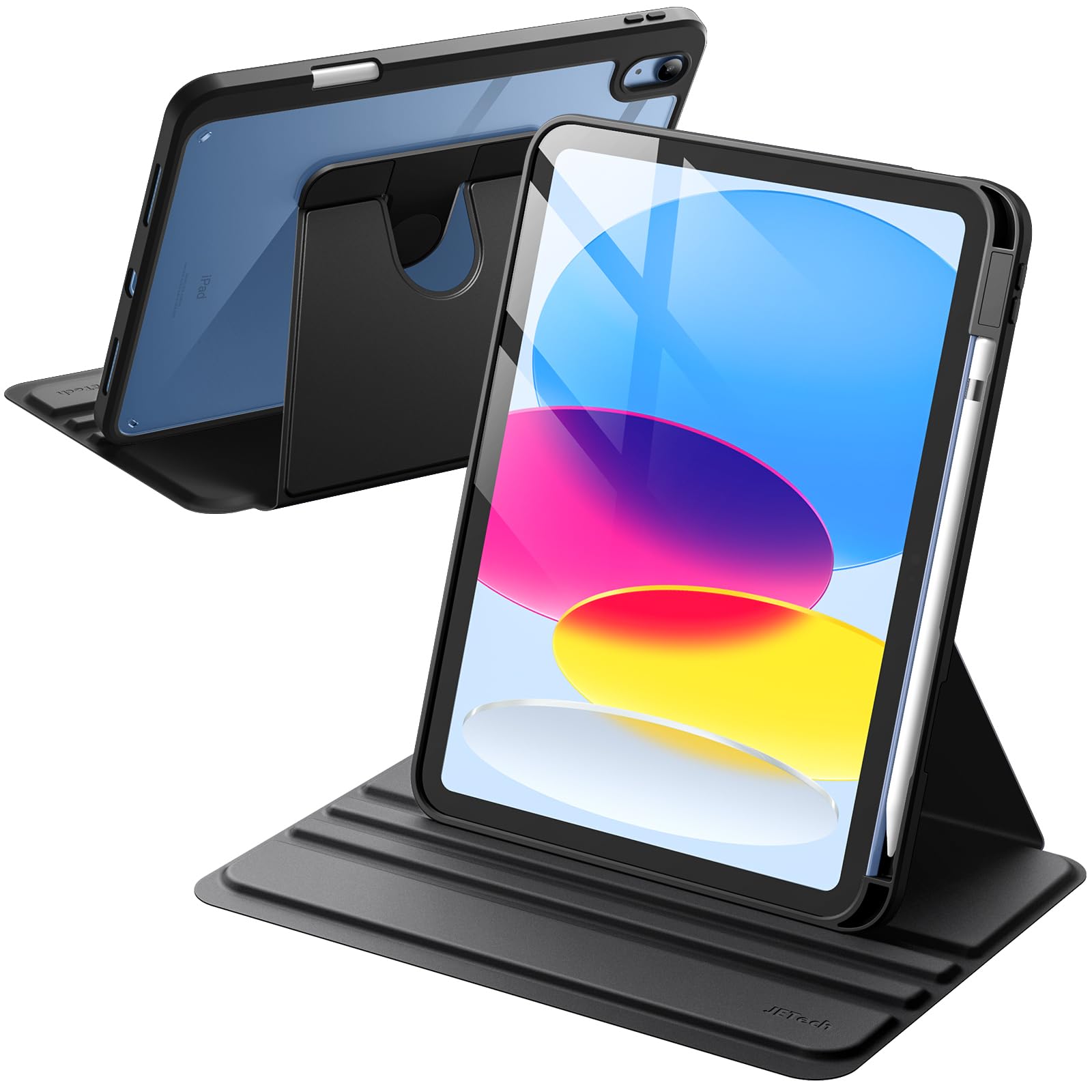 JETech 360° Rotating Protective Case for iPad 11th/10th Gen (2025/2022, Model A16) - Clear Back Cover with Pencil Holder, Auto Wake/Sleep Function - Perfect for Work, Study & Entertainment (Black)
