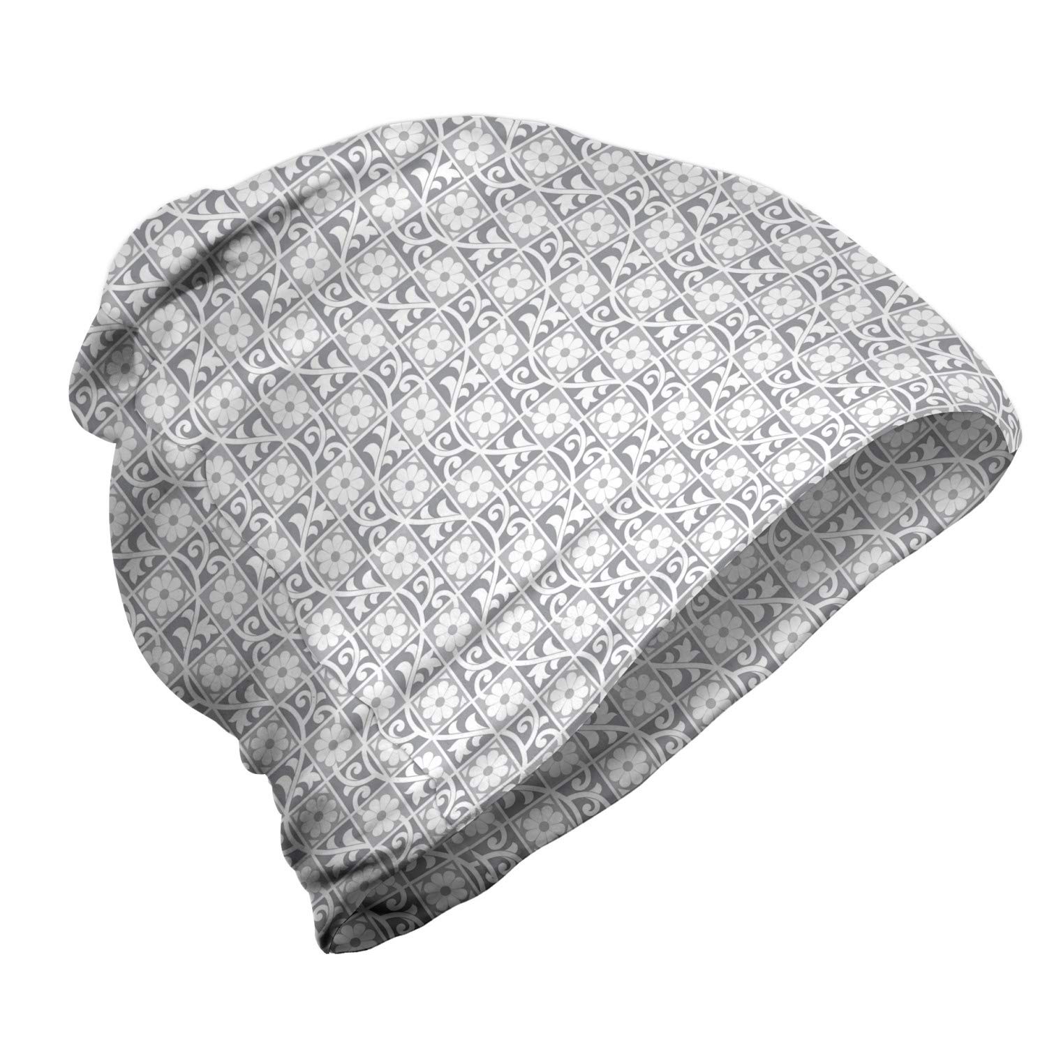 Ambesonne Unisex Beanie Hat - Royal Floral Pattern Winter Knit Cap for Men & Women - Warm Fleece Lined Beanie for Hiking, Skiing, and Outdoor Activities