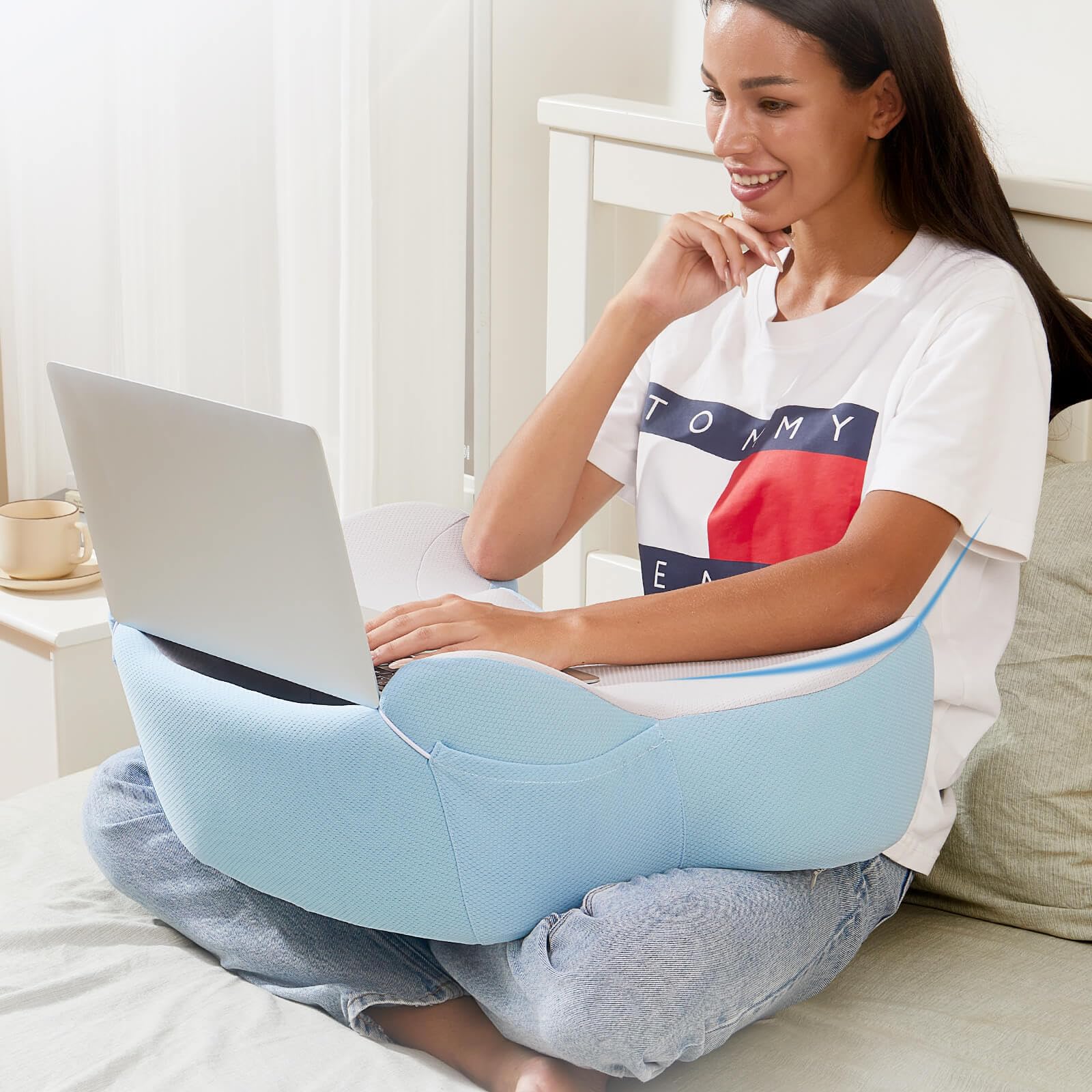 Comfortable Reading Pillow with Built-in Lap Desk - Soft Laptop Cushion for Bed, Couch & Car - Portable Work & Gaming Pillow for Home, Office & Travel Use