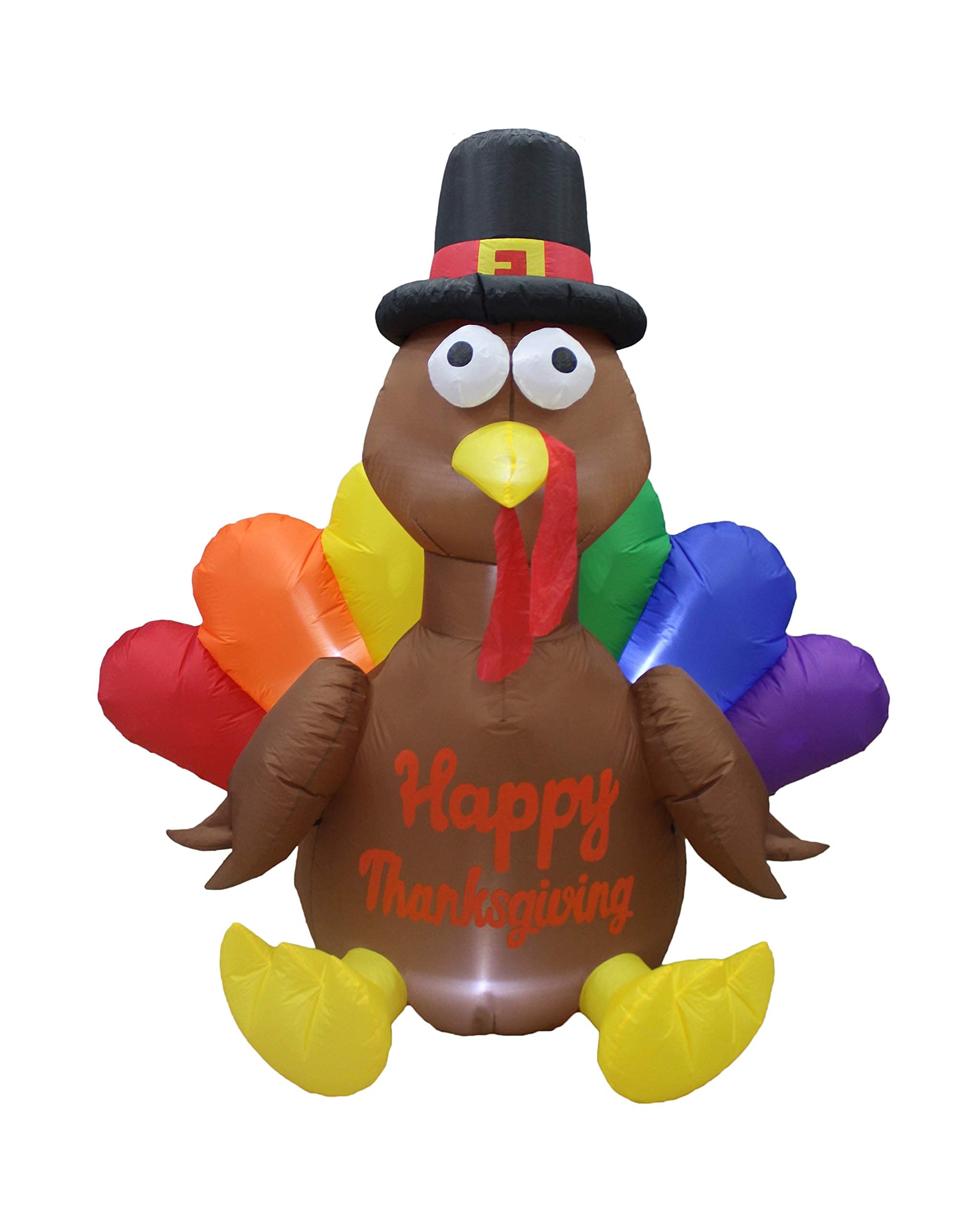 6ft Tall Inflatable Happy Birthday Cake with Candles & 6ft Tall Inflatable Thanksgiving Turkey with Pilgrim Hat - Birthday & Thanksgiving Party Decorations Bundle for Indoor/Outdoor Celebrations