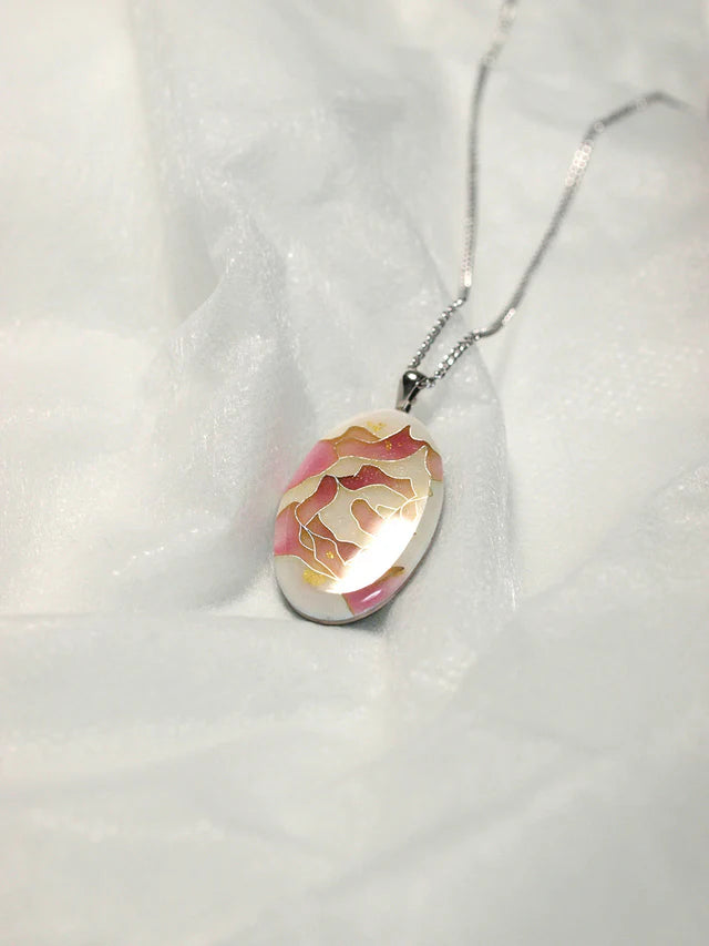 Yusen Shippo Pendant Necklace - Rose Pink Japanese Enamel Jewelry for Women, Elegant Handmade Cloisonne Necklace, Perfect Gift for Birthday, Anniversary & Special Occasions