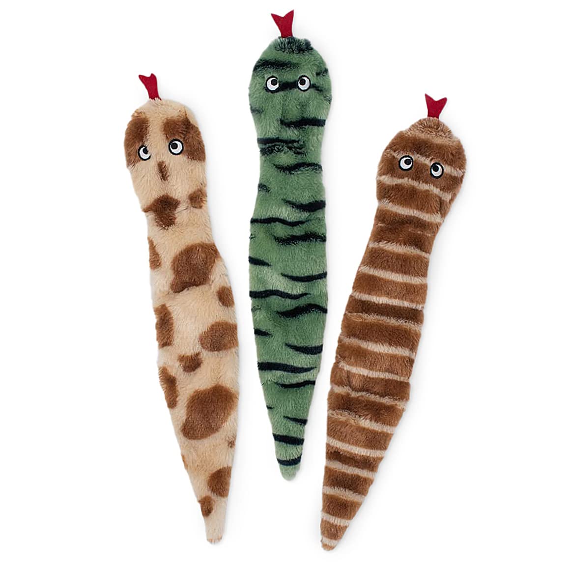 ZippyPaws Skinny Peltz 3-Pack Multicolor Snake Squeaky Dog Toys - No Stuffing Flat Plush Chew Toys for Small & Medium Breeds, Soft Puppy Toys for Teething & Playtime - 18