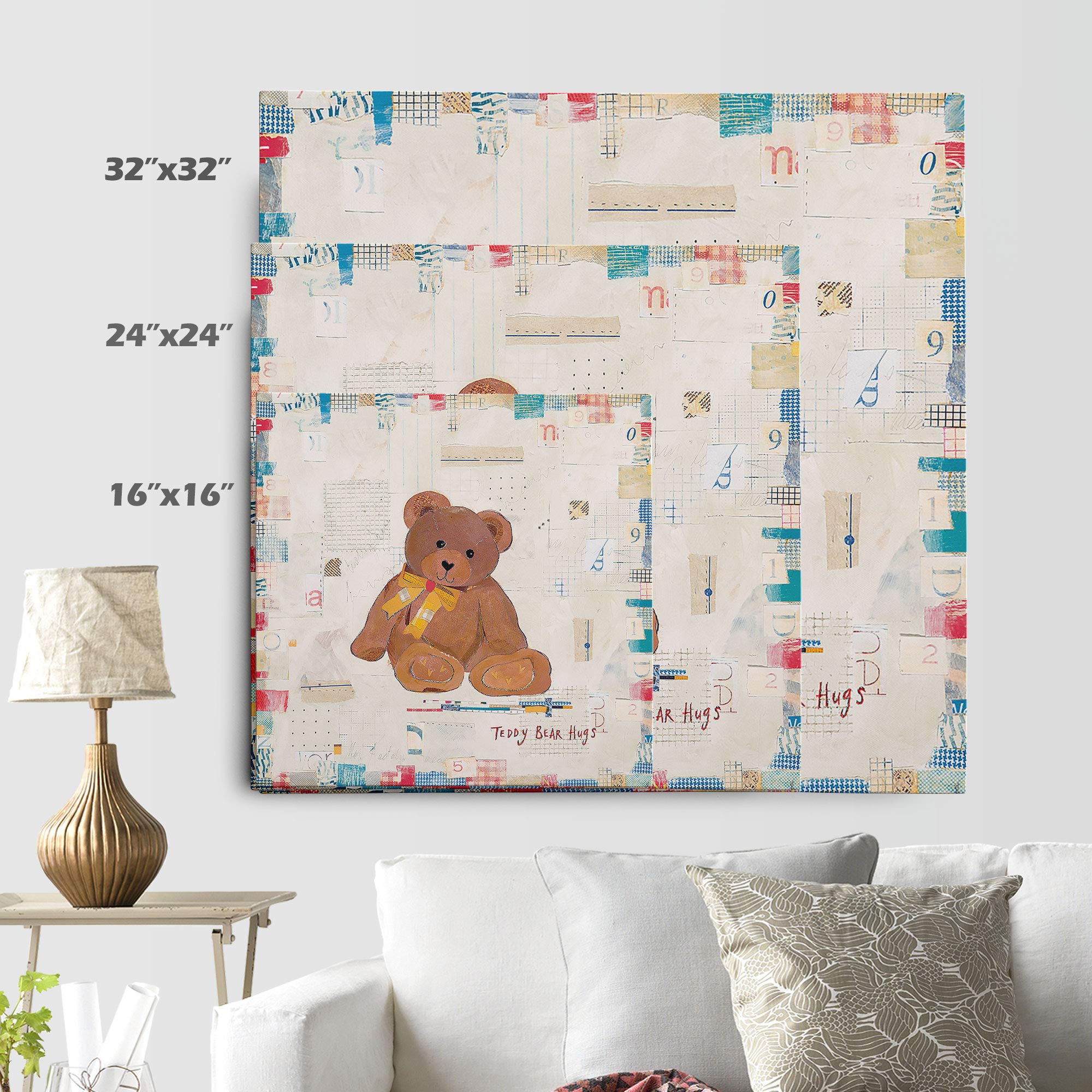 Renditions Gallery Teddy Bear Hugs Animal Wall Art Decor - 32x32 Inches, Nursery, Kids Room, Playroom Decor - Perfect for Baby Shower Gifts & Children's Bedroom Wall Decor