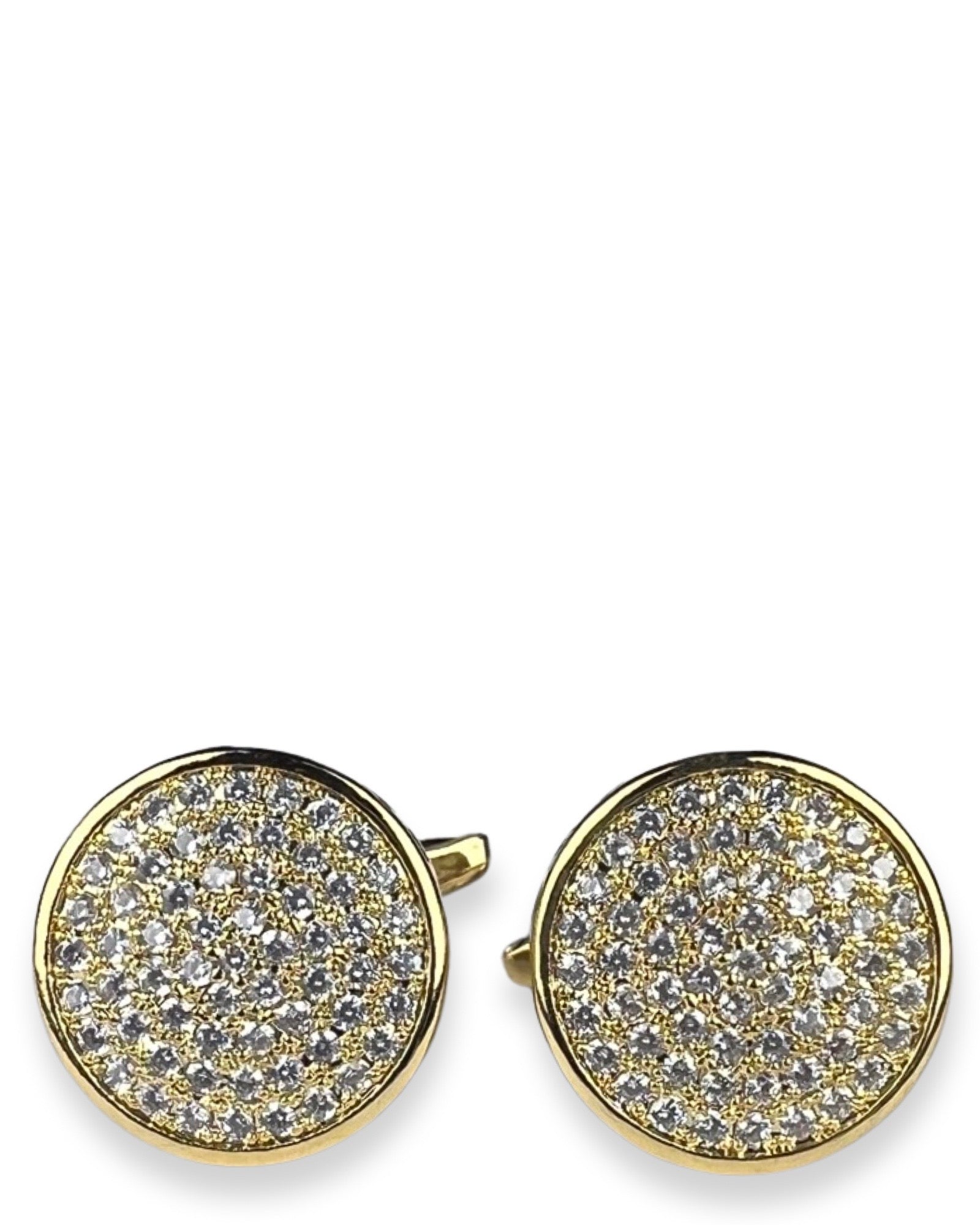 DÉCLIC Diamond Round Pave Cufflinks in Gold - Elegant Men's Dress Shirt Accessories for Weddings & Formal Events