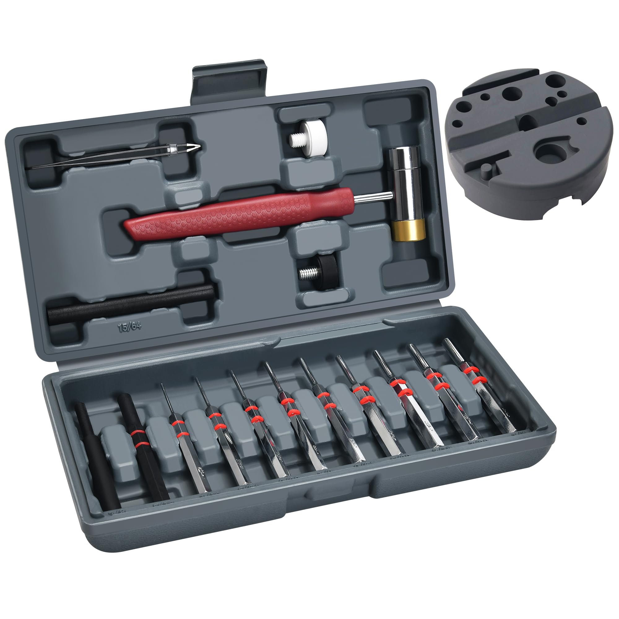 High-Quality Steel Roll Pin Punch Set - Durable Mechanical Repair Tool with Replaceable Face Hammer & Bench Block | Perfect for Automotive, Gunsmithing & Metalworking Projects