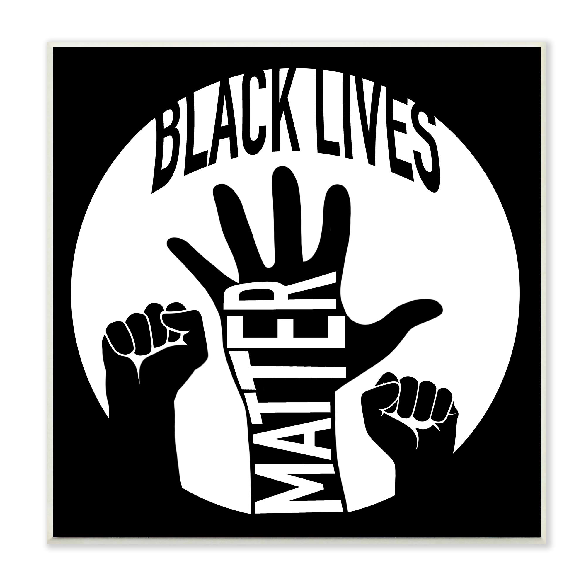 Stupell Industries Black Lives Matter Wall Art - United Raised Hands Design by Marcus Prime - 12x12 Inch Wood Plaque - Inspirational Home & Office Decor for Social Justice Awareness