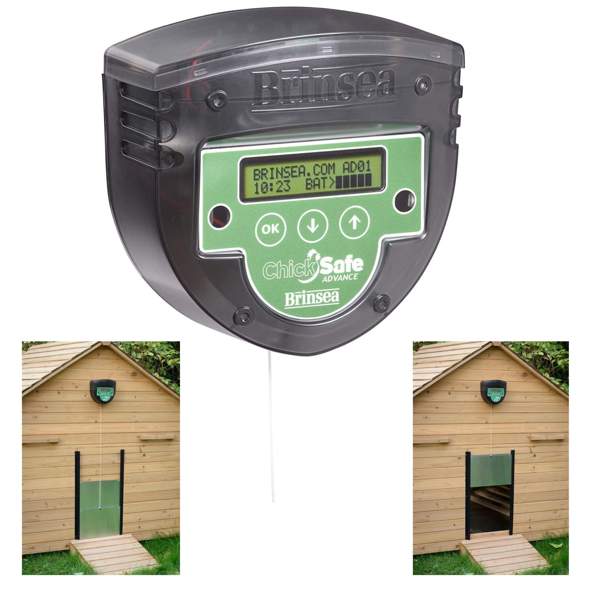 Brinsea ChickSafe Advance Automatic Chicken Coop Door Opener - Programmable Timer & Digital Display for Vertical Sliding/Hinged Hen House Doors (8 lb Lift Capacity) - Perfect for Poultry Farms, Backyard Chicken Coops & Secure Nighttime Protection